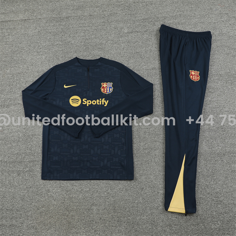 Unitedfootballkit.com | Barcelona 24-25 Long Sleeve Training Set - Deep Blue -Customize Name, Number and Patch | Worldwide Shipping