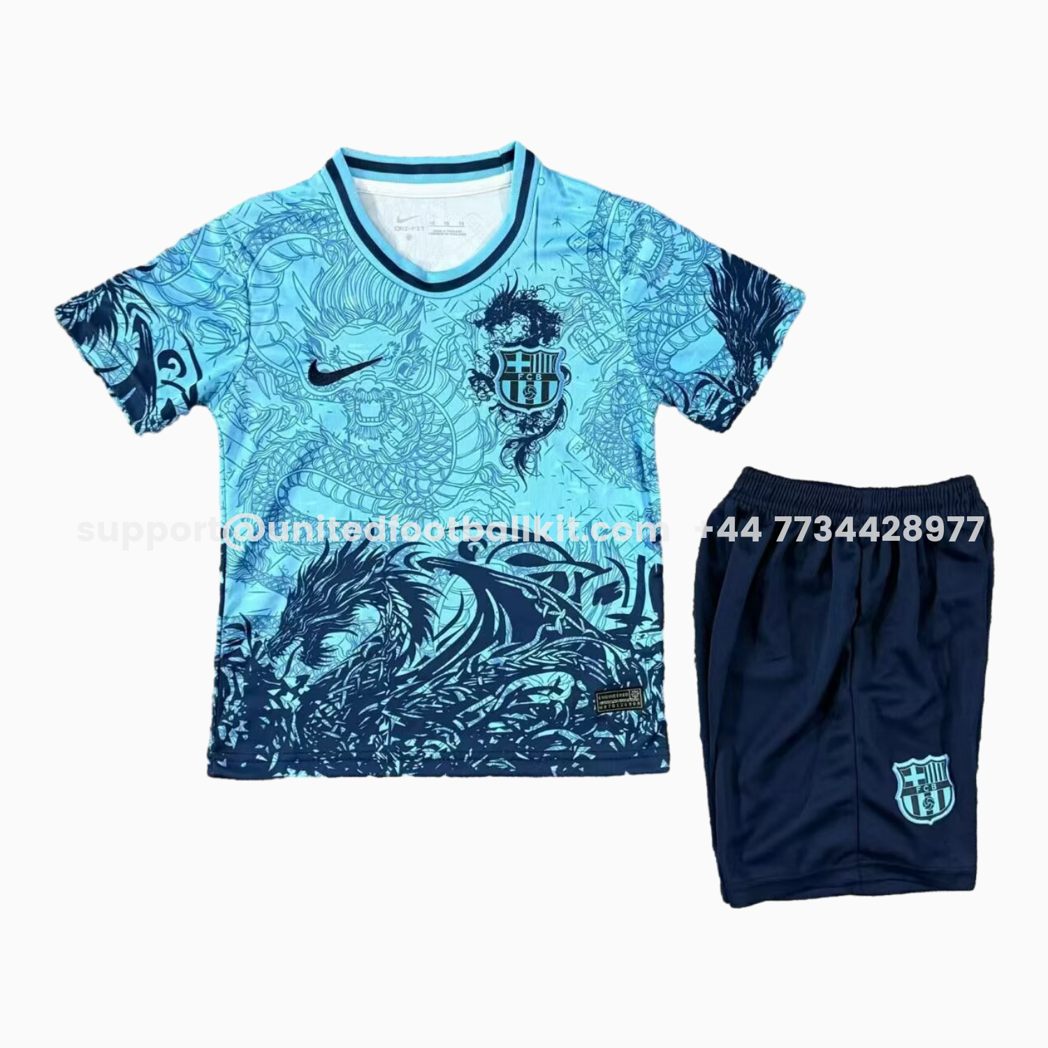 Unitedfootballkit.com | Barcelona 25-26 Blue Dragon Special Kids Kit -Customize Name, Number and Patch | Worldwide Shipping
