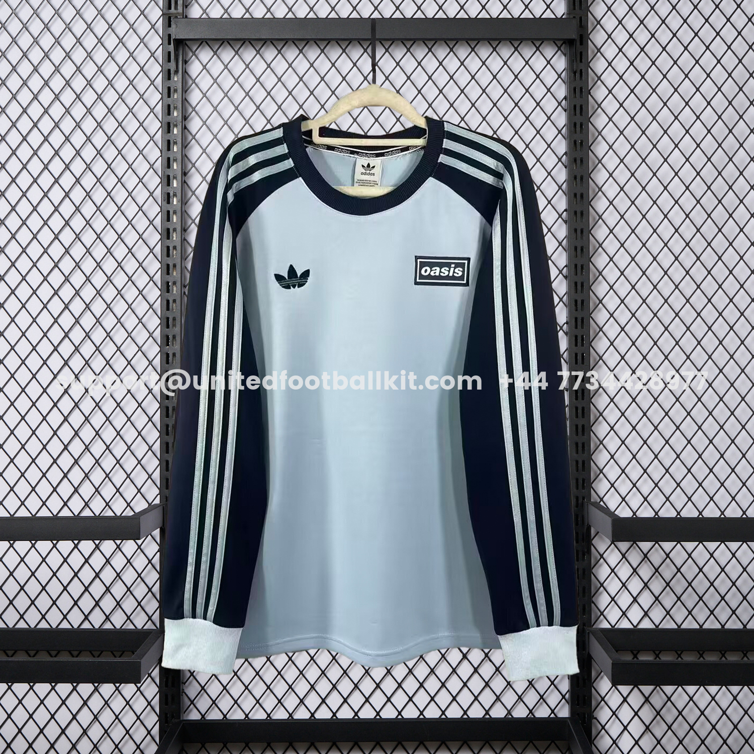 Unitedfootballkit.com | Adidas 25-26 Oasis Originals Tour Light Blue Long Sleeves Jersey - Fans Version -Customize Name, Number and Patch | Worldwide Shipping