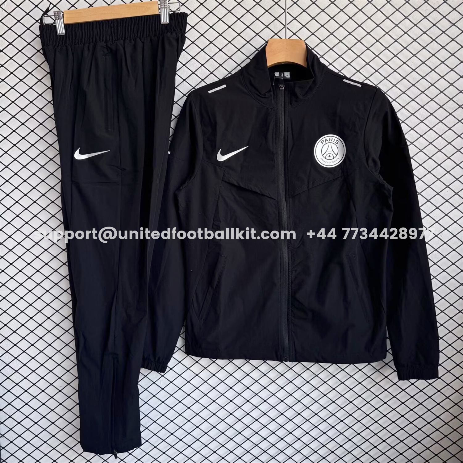 Unitedfootballkit.com | Paris Saint-Germain PSG 25-26 Windbreaker Training Set - Black Top and Pants -Customize Name, Number and Patch | Worldwide Shipping