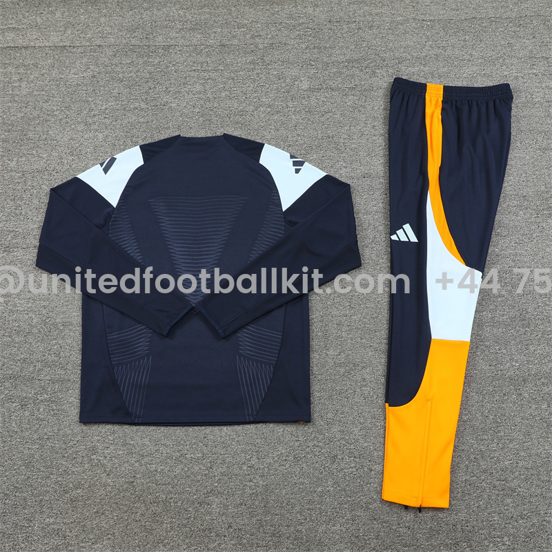 Unitedfootballkit.com | Real Madrid 24-25 Kids Long Sleeve Training Set - Player Version - Royal Blue -Customize Name, Number and Patch | Worldwide Shipping
