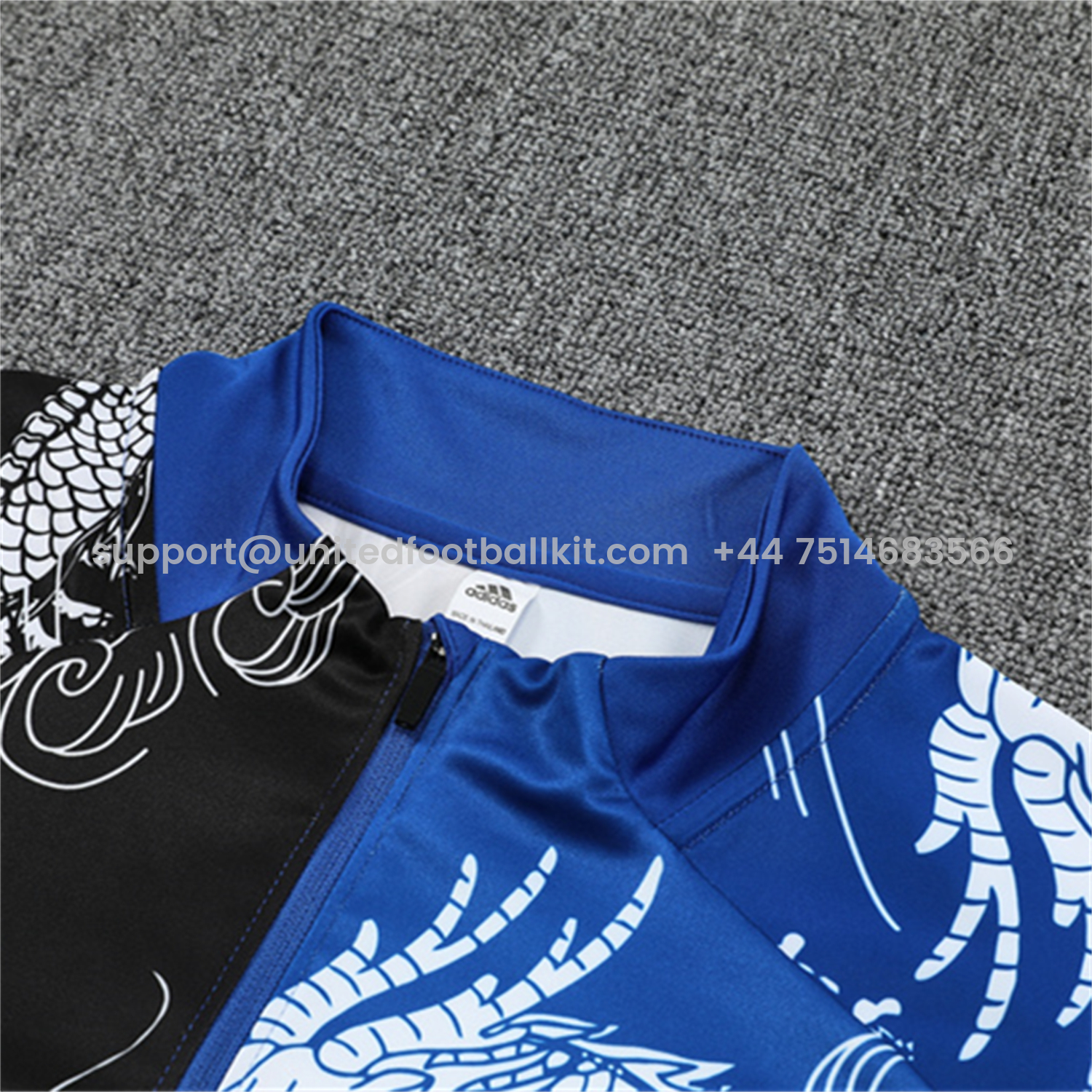 Unitedfootballkit.com | Real Madrid 25-26 Kids Long Sleeve Training Set - White Loong Black Blue Top and Black Pants -Customize Name, Number and Patch | Worldwide Shipping