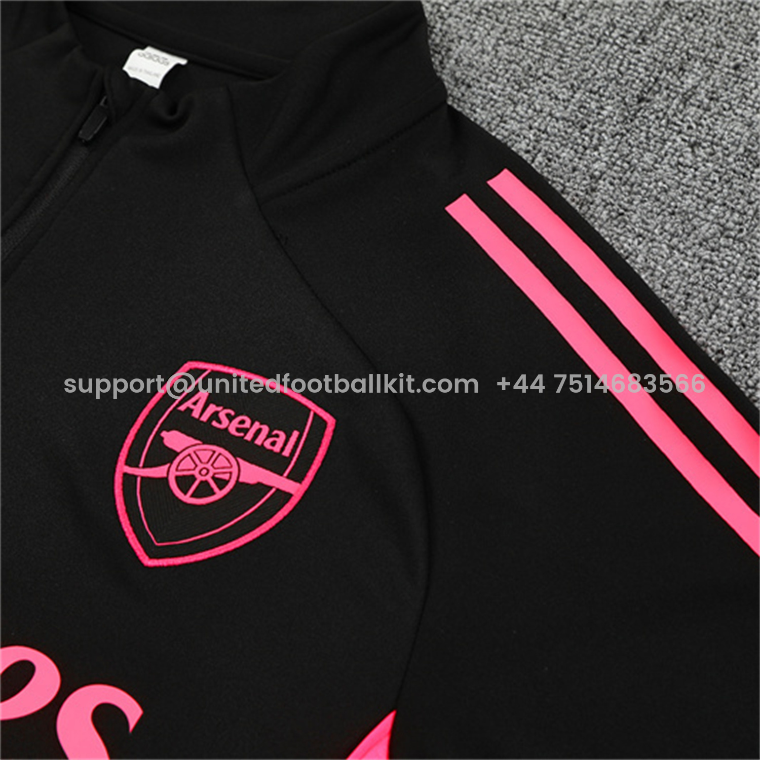 Unitedfootballkit.com | Arsenal 25-26 Long Sleeve Training Set - Pink Logo Black Top & Black Pants -Customize Name, Number and Patch | Worldwide Shipping