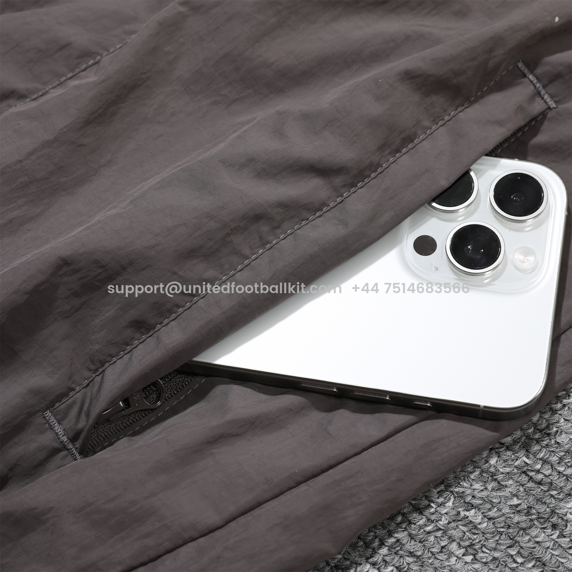 Unitedfootballkit.com | Real Madrid 24-25 Throwback Windbreaker Suit - Grey Jackets & Pants -Customize Name, Number and Patch | Worldwide Shipping