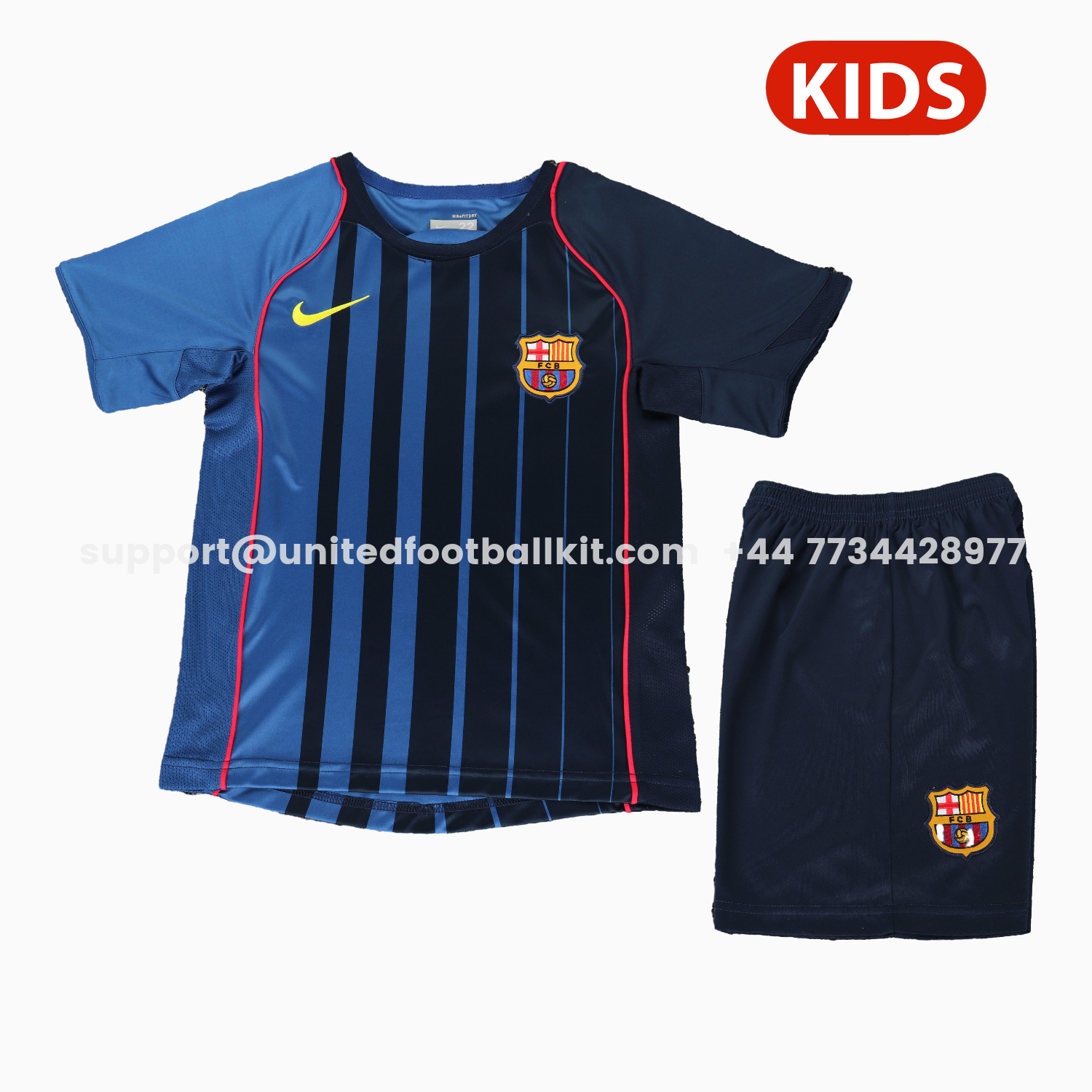 Unitedfootballkit.com | Retro Barcelona 2004-05 Away Kids Kit -Customize Name, Number and Patch | Worldwide Shipping