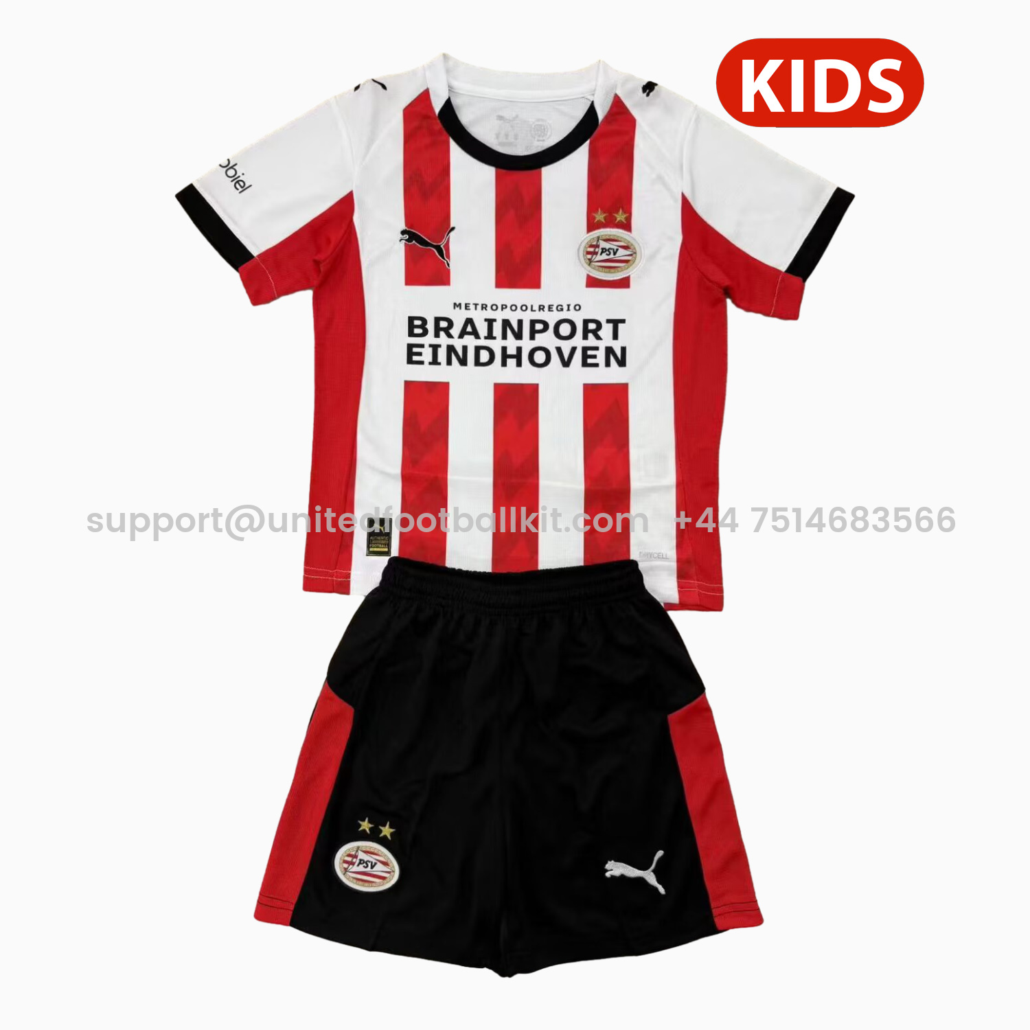 Unitedfootballkit.com | PSV Eindhoven 25-26 Home Kids Kit -Customize Name, Number and Patch | Worldwide Shipping