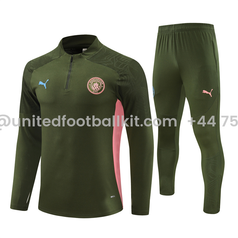 Unitedfootballkit.com | Manchester City 24-25 Long Sleeve Training Set - Army Green -Customize Name, Number and Patch | Worldwide Shipping