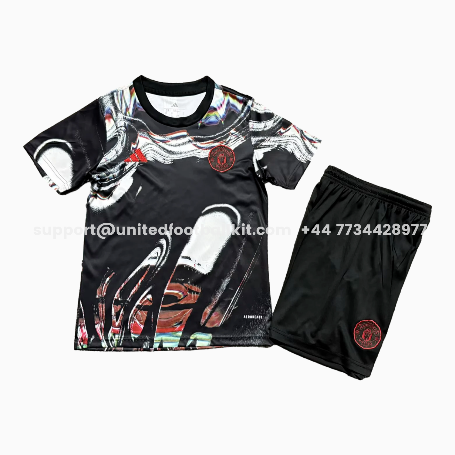 Unitedfootballkit.com | Manchester United 25-26 Ripples Black Special Kids Kit -Customize Name, Number and Patch | Worldwide Shipping