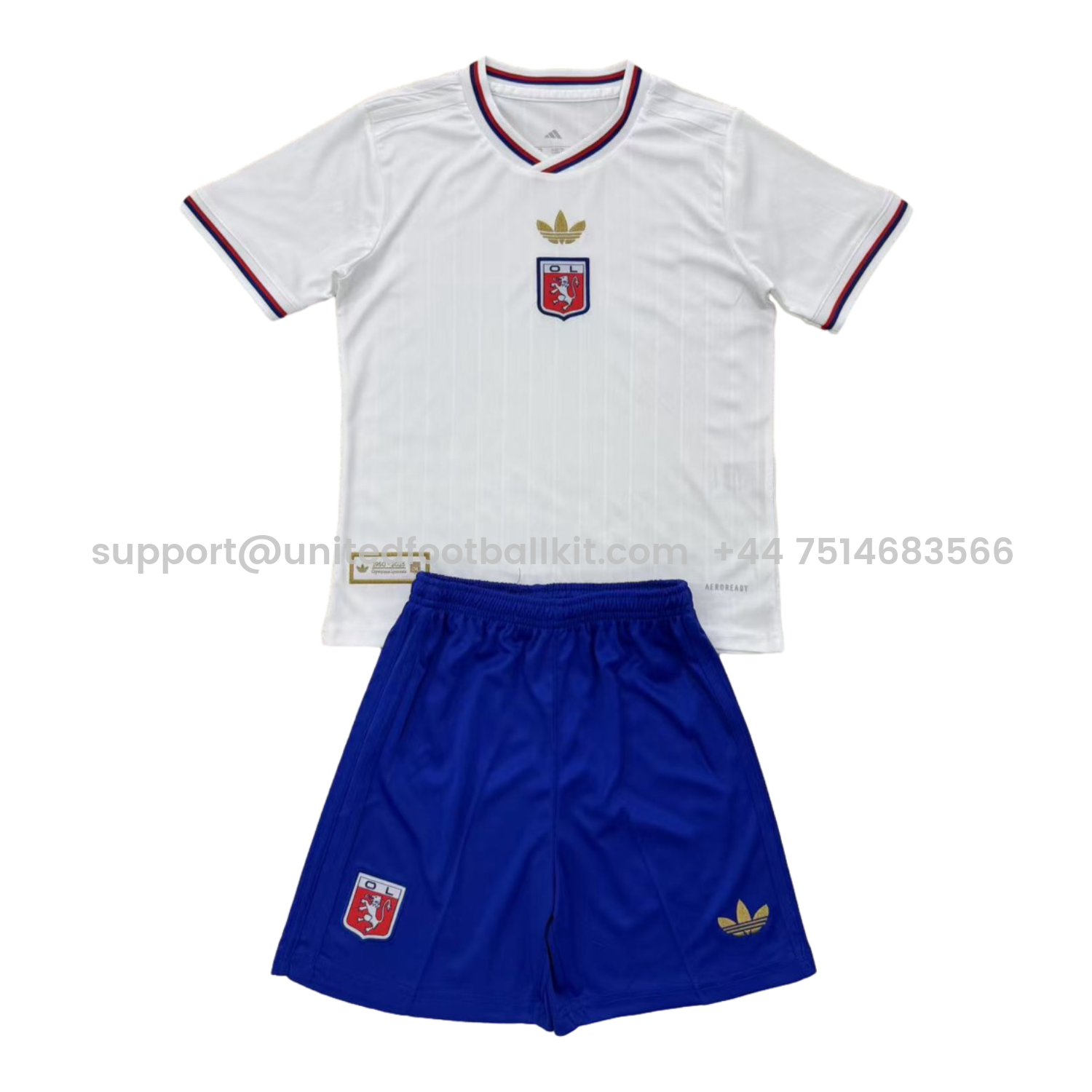 Unitedfootballkit.com | Lyon 25-26 75-Year Anniversary White Men's Adult Jersey Set - Fans Version -Customize Name, Number and Patch | Worldwide Shipping