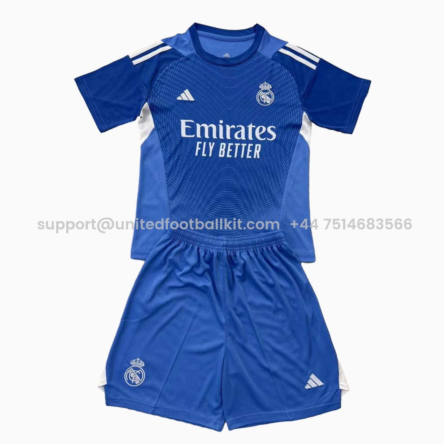 Unitedfootballkit.com | Real Madrid 25-26 Blue Goalkeeper Kids Kit -Customize Name, Number and Patch | Worldwide Shipping