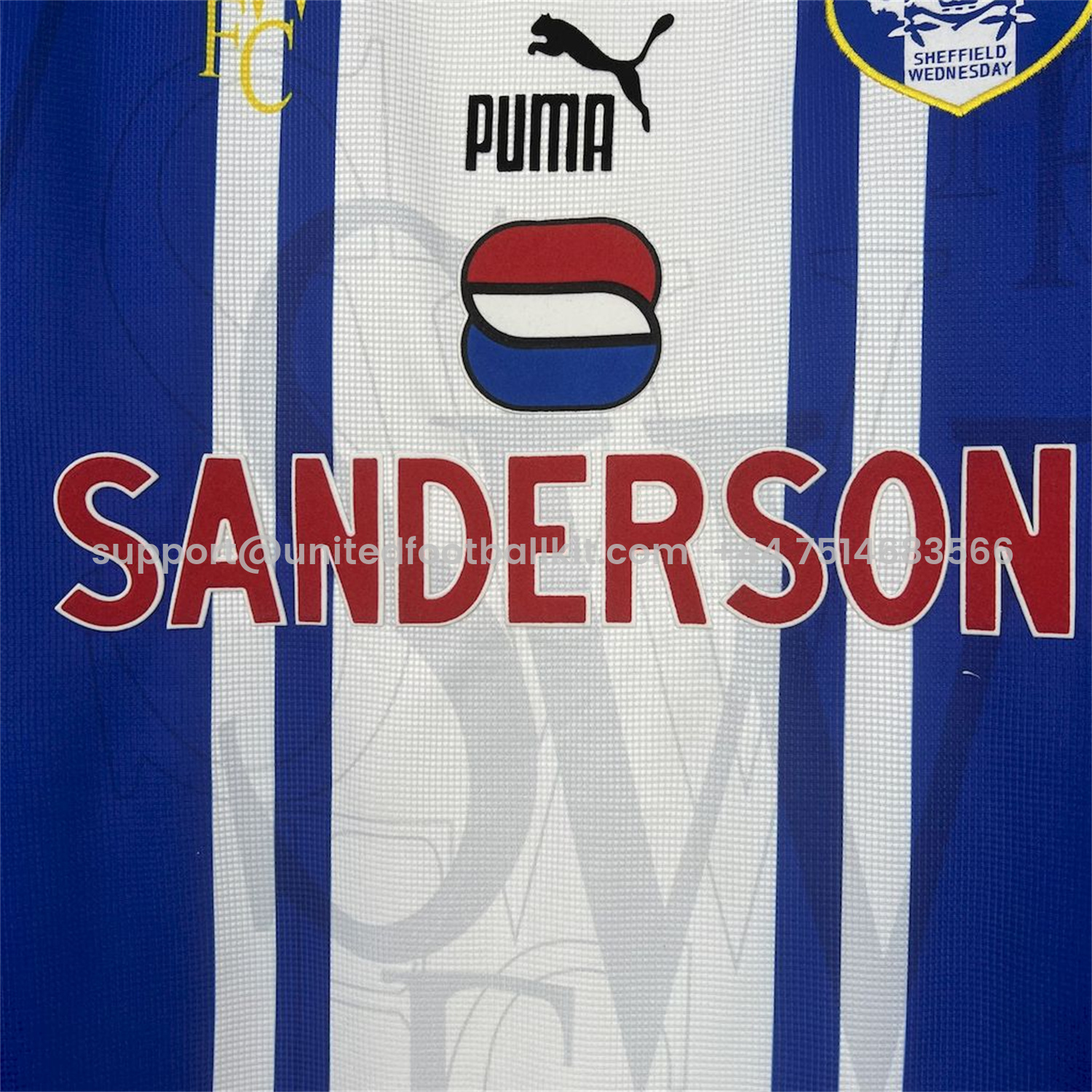 Unitedfootballkit.com | Retro Sheffield Wednesday 1996-97 Home Jersey -Customize Name, Number and Patch | Worldwide Shipping