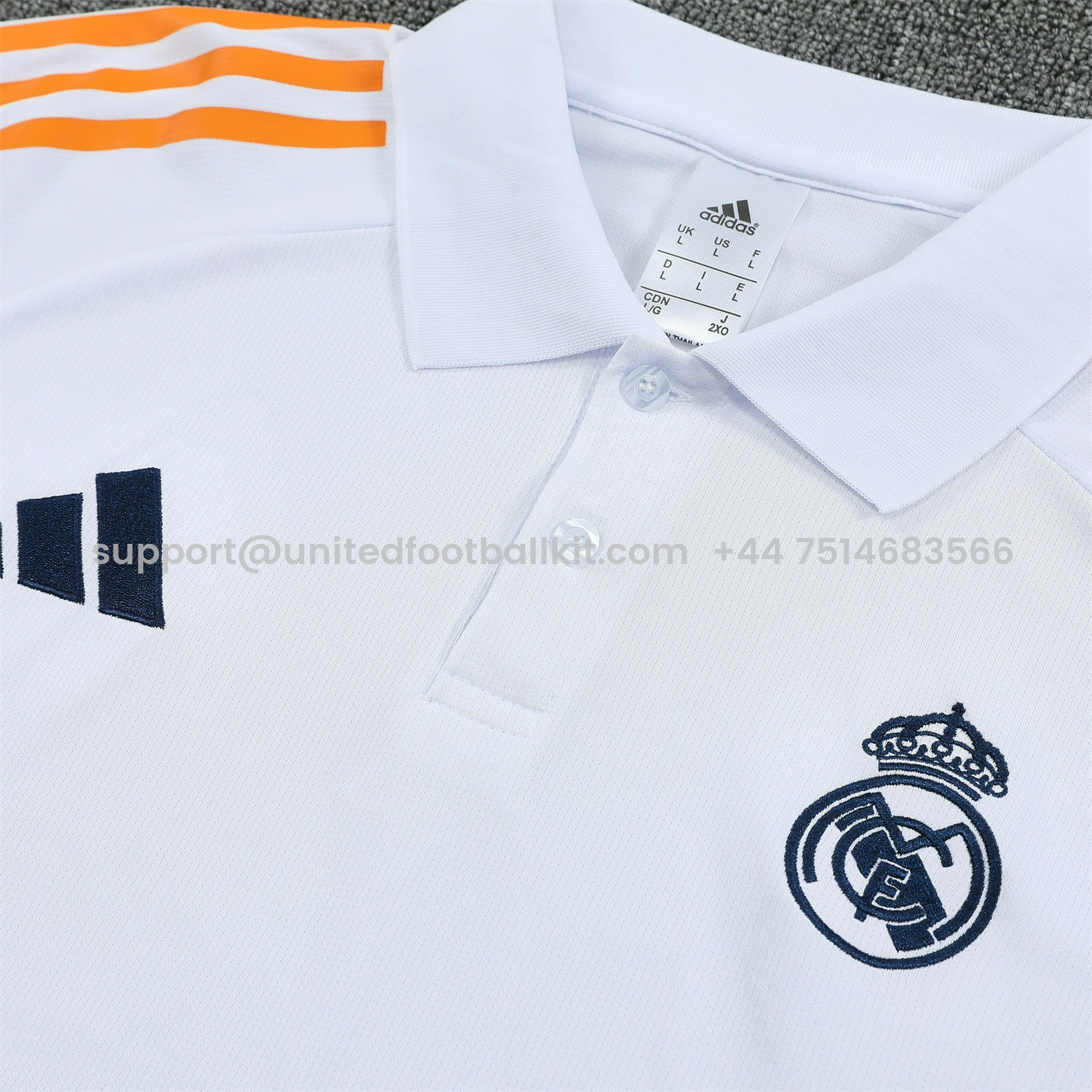 Unitedfootballkit.com | Real Madrid 25-26 POLO Short-Sleeve Training Set - White Top and Deep Blue Pants -Customize Name, Number and Patch | Worldwide Shipping