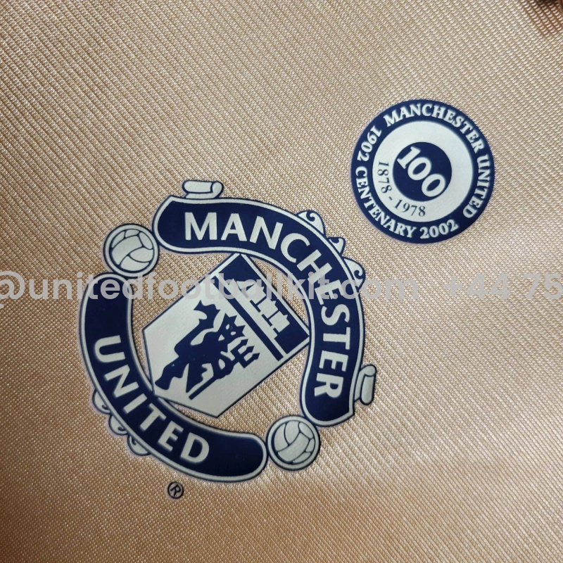Unitedfootballkit.com | Retro Manchester United 01-02 100th Anniversary Special Edition Jersey - White & Gold -Customize Name, Number and Patch | Worldwide Shipping