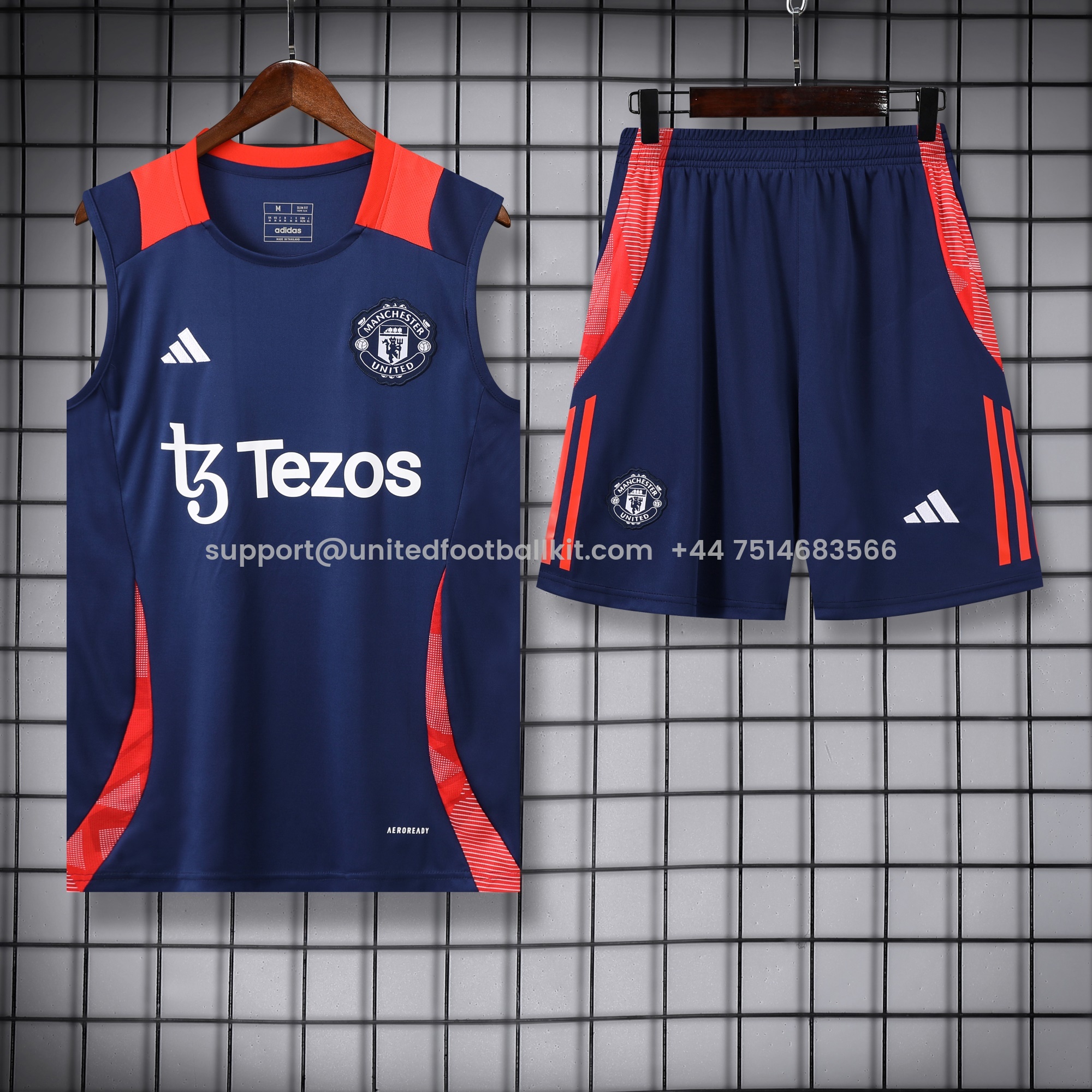 Unitedfootballkit.com | Manchester United 24-25 Vest Training Set - Deep Blue -Customize Name, Number and Patch | Worldwide Shipping