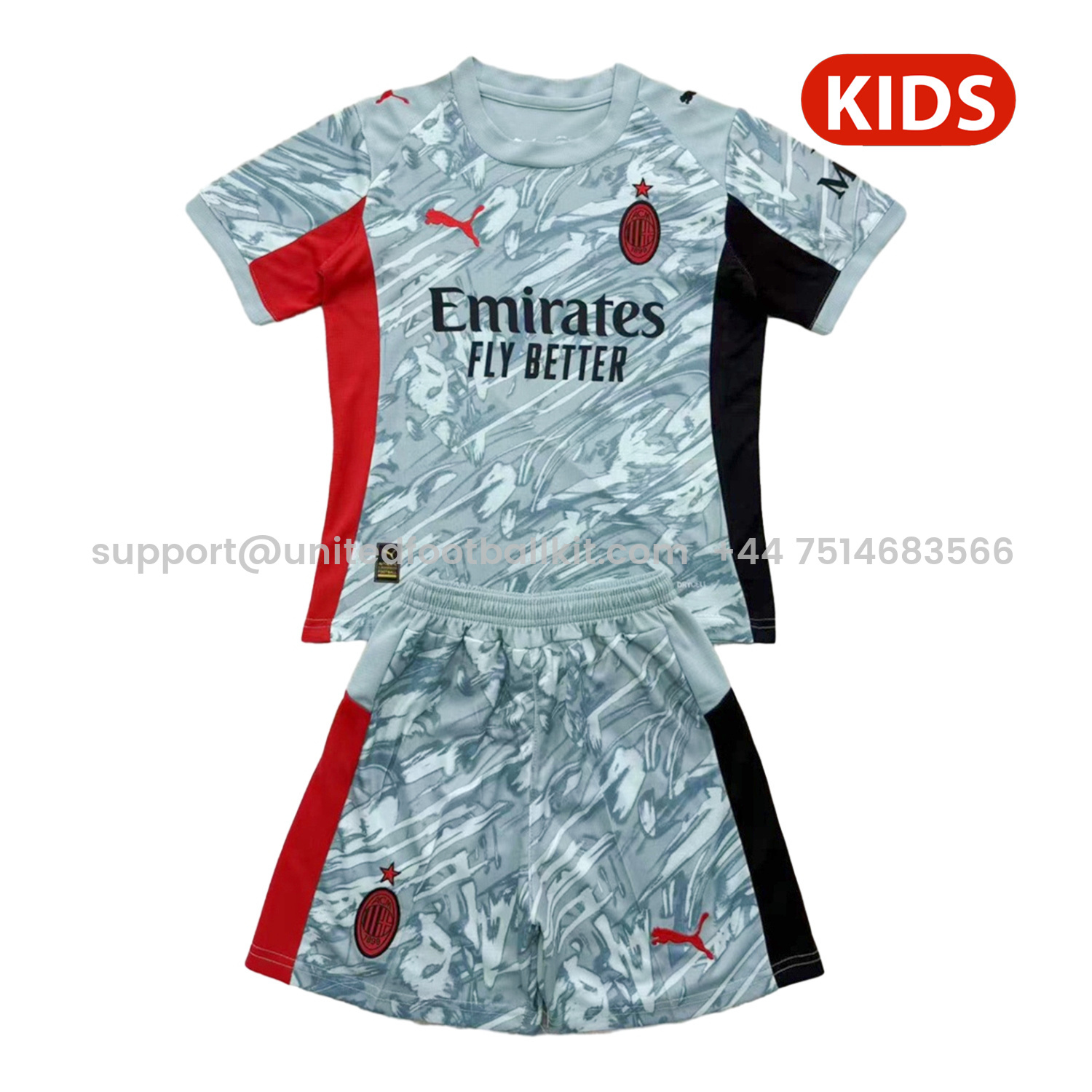Unitedfootballkit.com | AC Milan 25-26 Blue Goalkeeper Kids Kit -Customize Name, Number and Patch | Worldwide Shipping