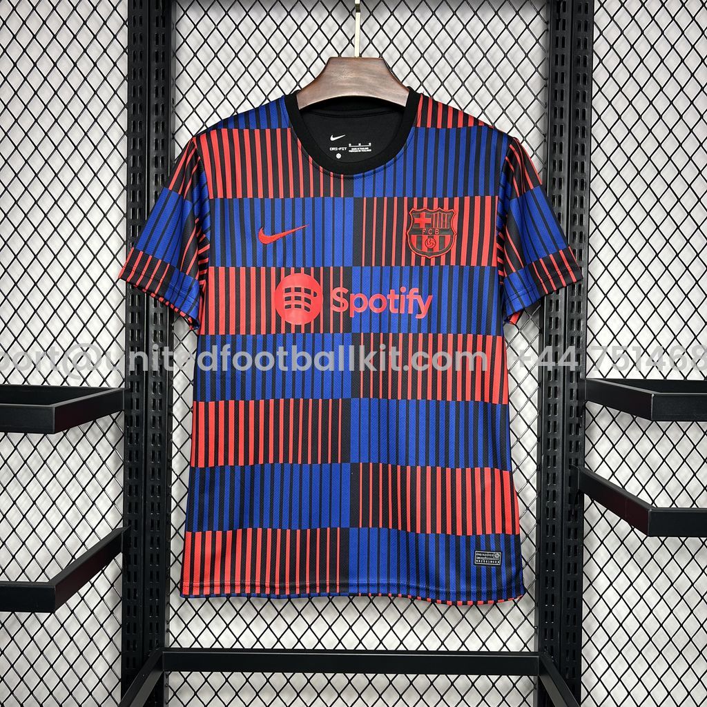 Unitedfootballkit.com | Barcelona 24-25 Stripe Pre-Match Training Jersey - Fans Version -Customize Name, Number and Patch | Worldwide Shipping