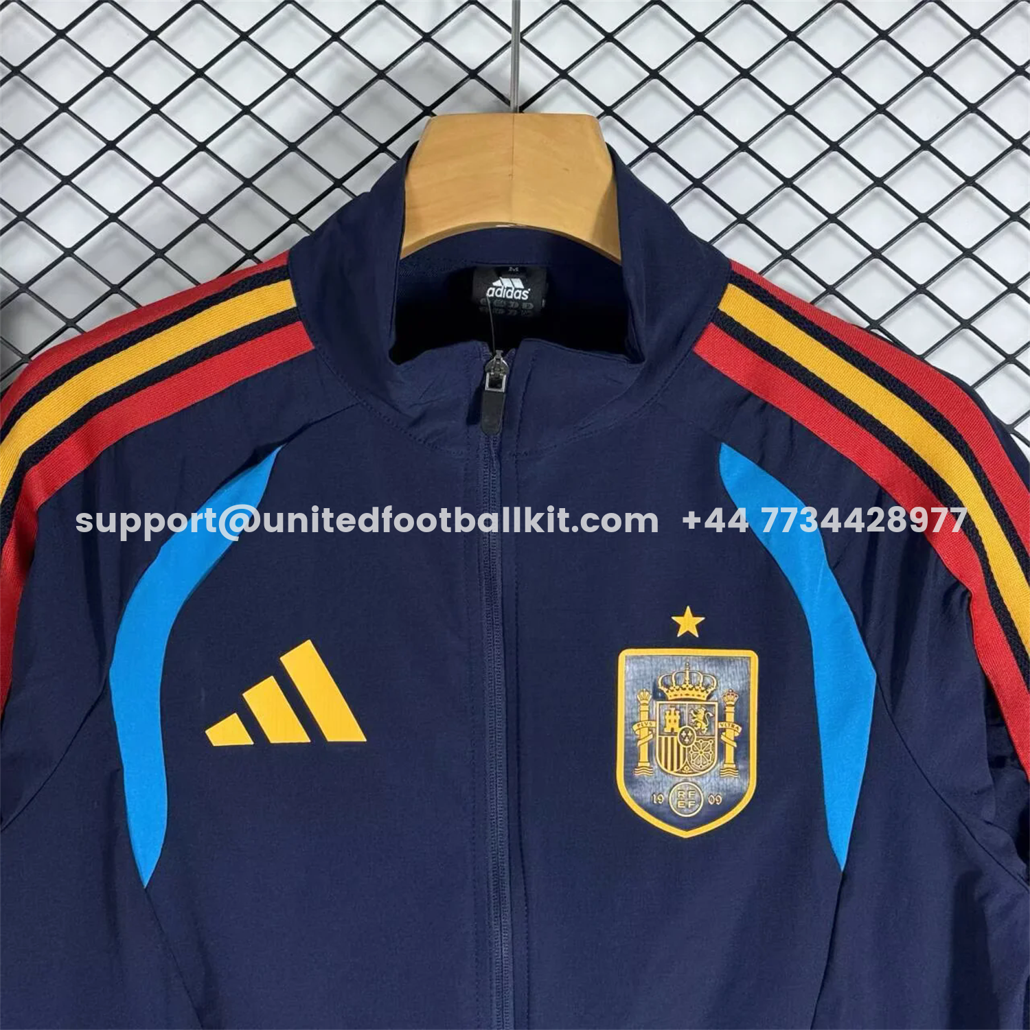Unitedfootballkit.com | Spain 2026 Windbreaker Training Set - Blue Top and Pants -Customize Name, Number and Patch | Worldwide Shipping