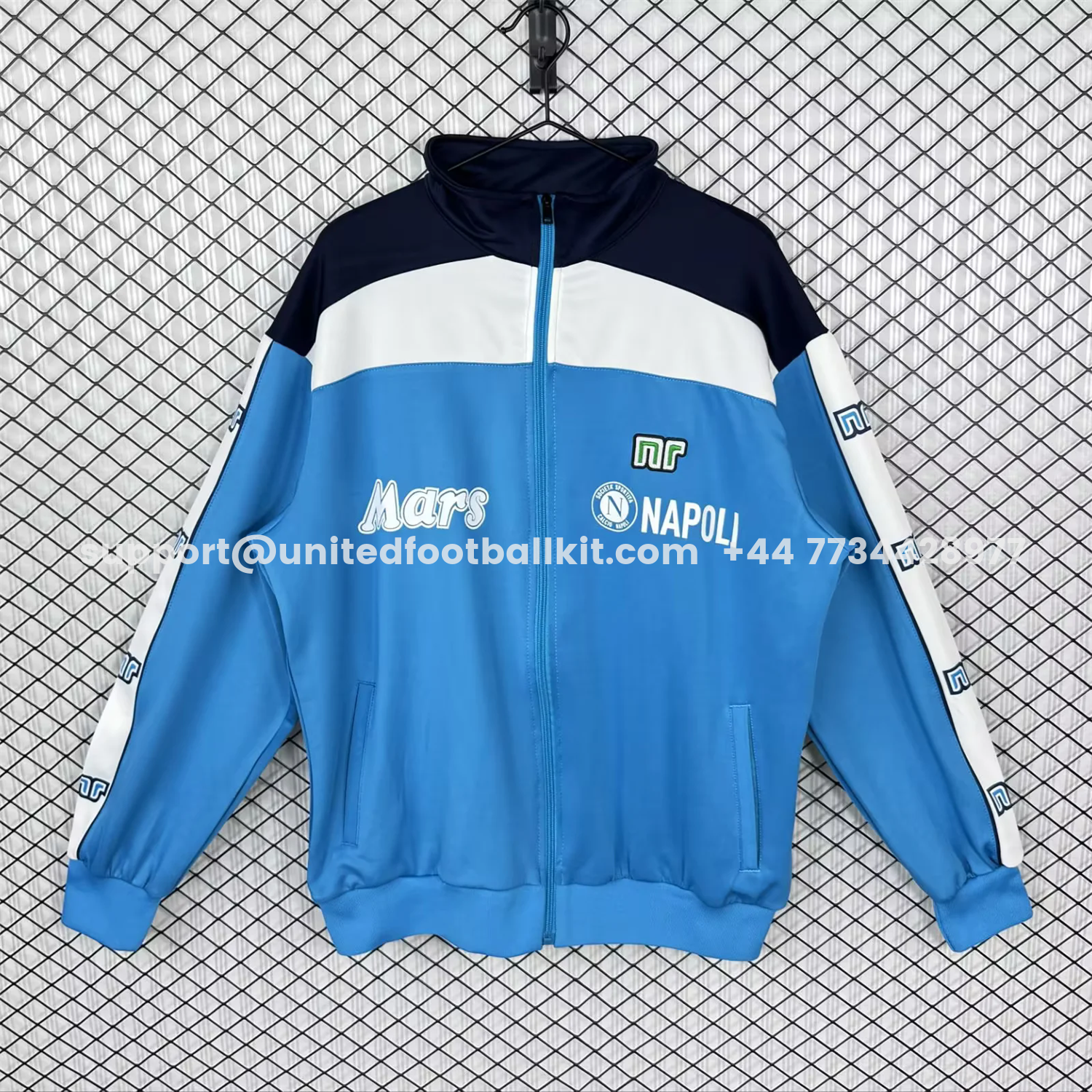 Unitedfootballkit.com | Retro Napoli 1989-90 Blue Windbreaker -Customize Name, Number and Patch | Worldwide Shipping