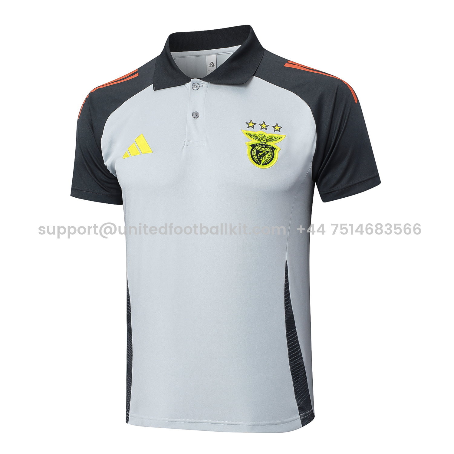 Unitedfootballkit.com | Benfica 25-26 POLO Short-Sleeve Training Set - Grey Top and Deep Grey Pants -Customize Name, Number and Patch | Worldwide Shipping