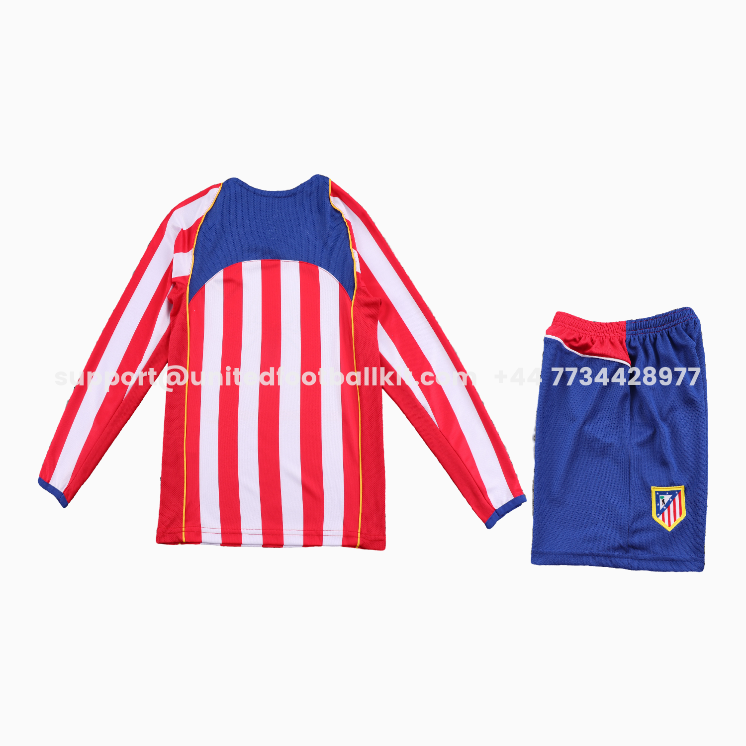 Unitedfootballkit.com | Retro Atletico Madrid 2004-05 Home S.p.i.d.e.r M.a.n Special Long Sleeves Kids Kit -Customize Name, Number and Patch | Worldwide Shipping