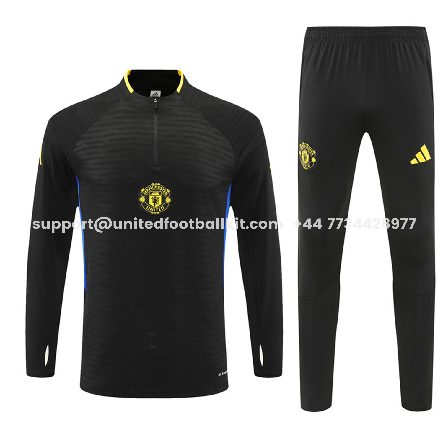 Unitedfootballkit.com | Manchester United 25-26 Long Sleeve Training Set - Black Top & Black Pants -Customize Name, Number and Patch | Worldwide Shipping
