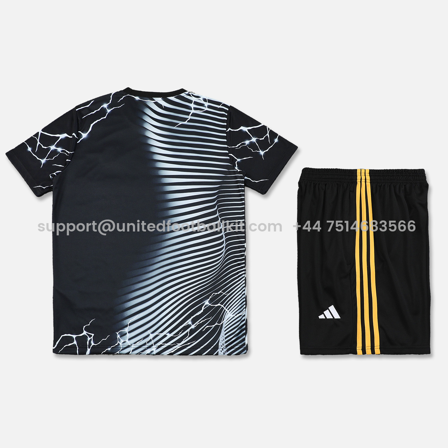 Unitedfootballkit.com | Real Madrid 24-25 Short-Sleeve Training Set - White Leopard Top & Black Shorts -Customize Name, Number and Patch | Worldwide Shipping