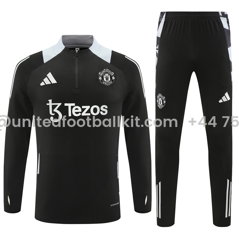 Unitedfootballkit.com | Manchester United 24-25 Kids Long Sleeve Training Set - Black -Customize Name, Number and Patch | Worldwide Shipping