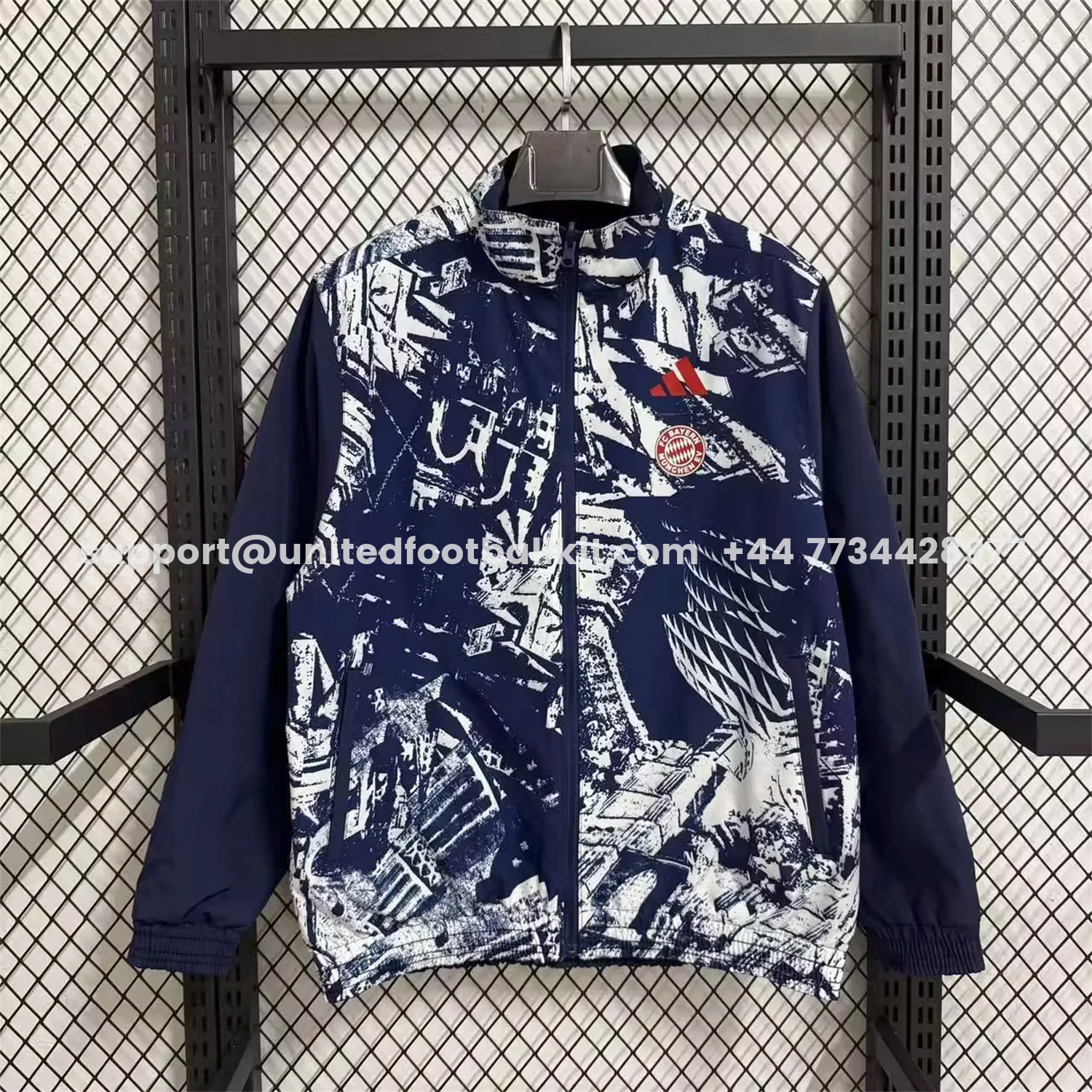 Unitedfootballkit.com | Bayern Munich 25-26 Double Sided Reversible Windbreaker - Deep Blue & White Blue -Customize Name, Number and Patch | Worldwide Shipping