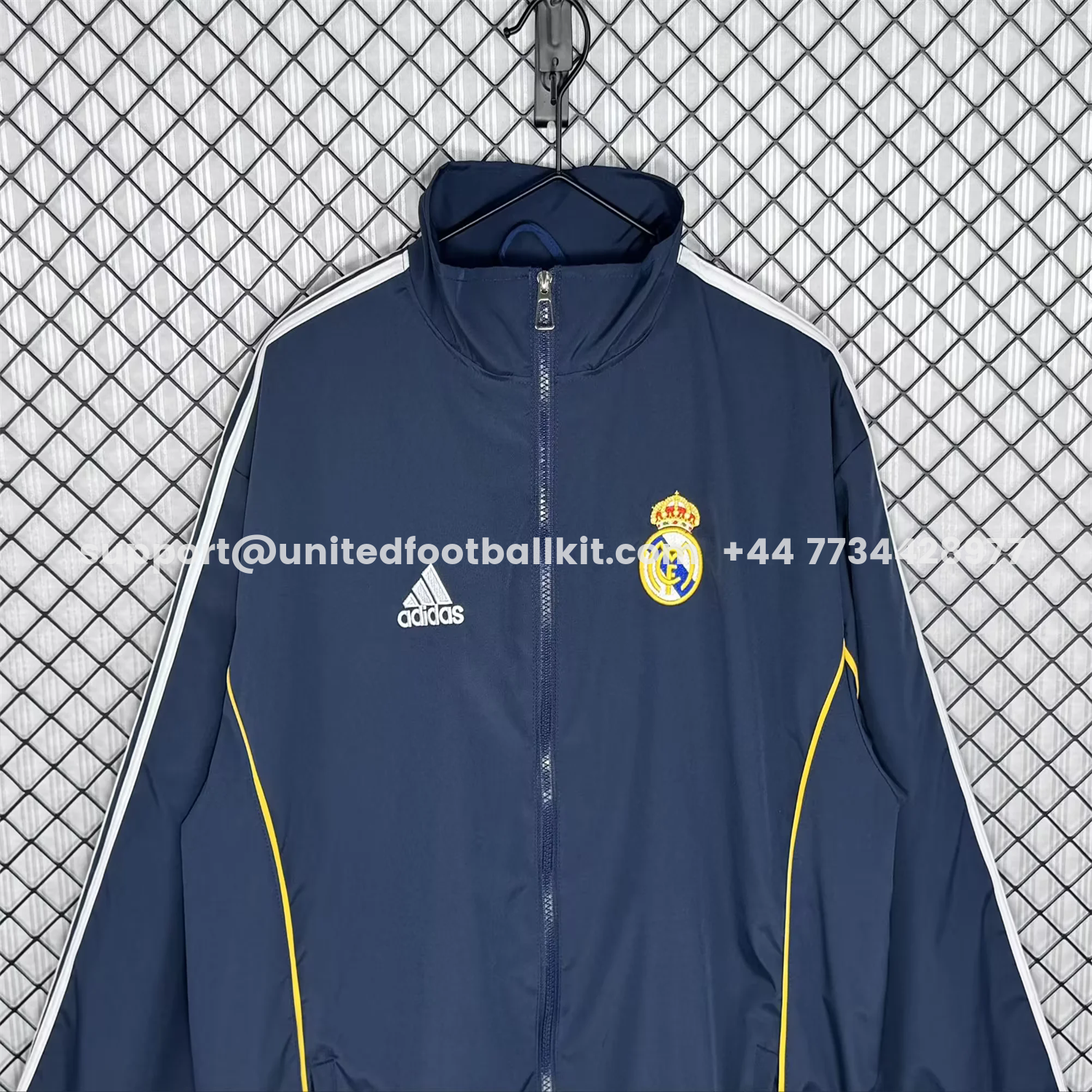 Unitedfootballkit.com | Retro Real Madrid 1998-99 Third Windbreaker Jacket - Blue -Customize Name, Number and Patch | Worldwide Shipping