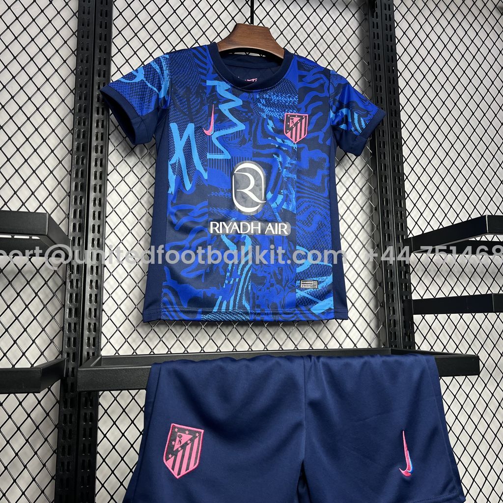 Unitedfootballkit.com | Atletico Madrid 24-25 Third Kids Kit -Customize Name, Number and Patch | Worldwide Shipping