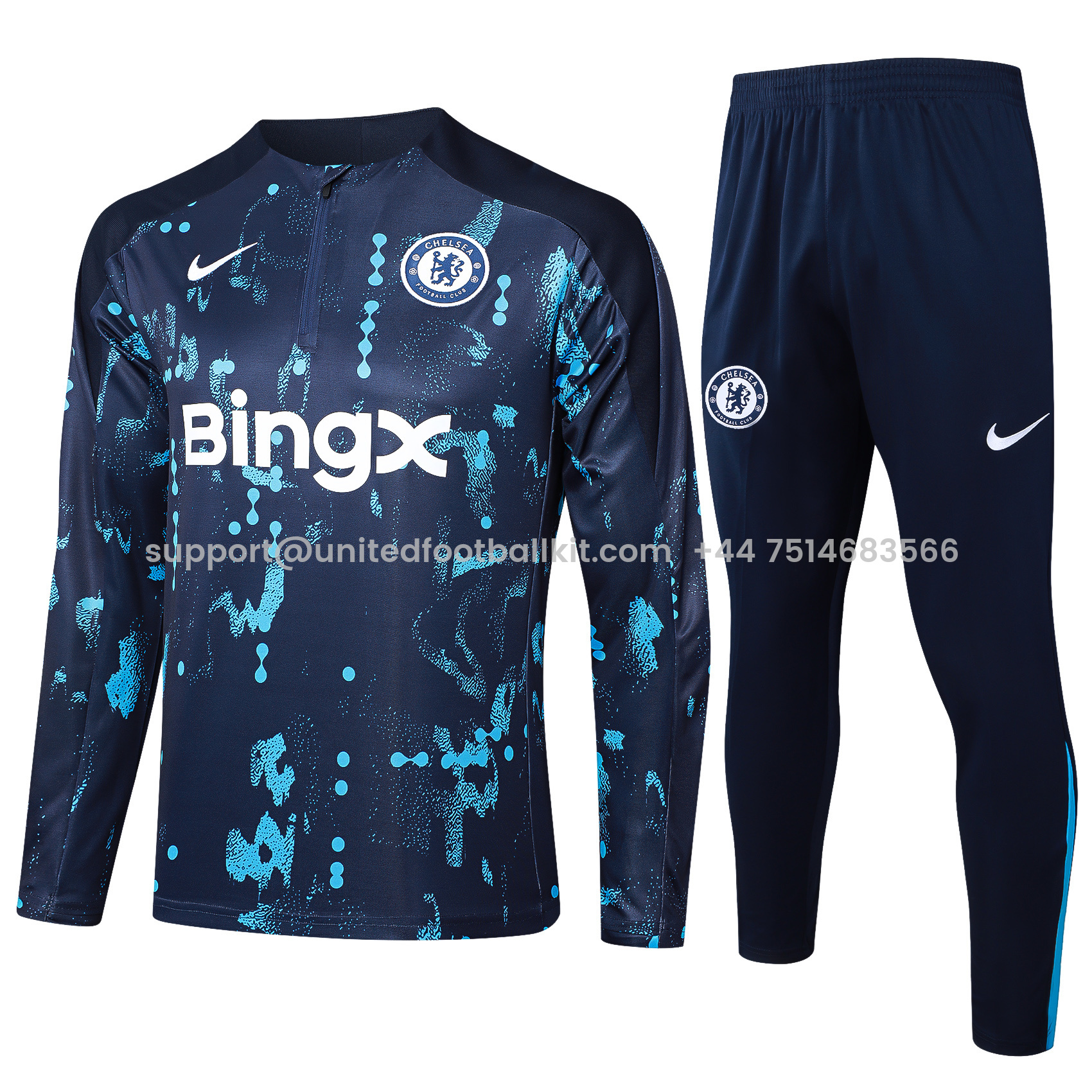 Unitedfootballkit.com | C.H.E.L.S.E.A 24-25 Long Sleeve Training Set - Royal Blue with Blue Dots -Customize Name, Number and Patch | Worldwide Shipping