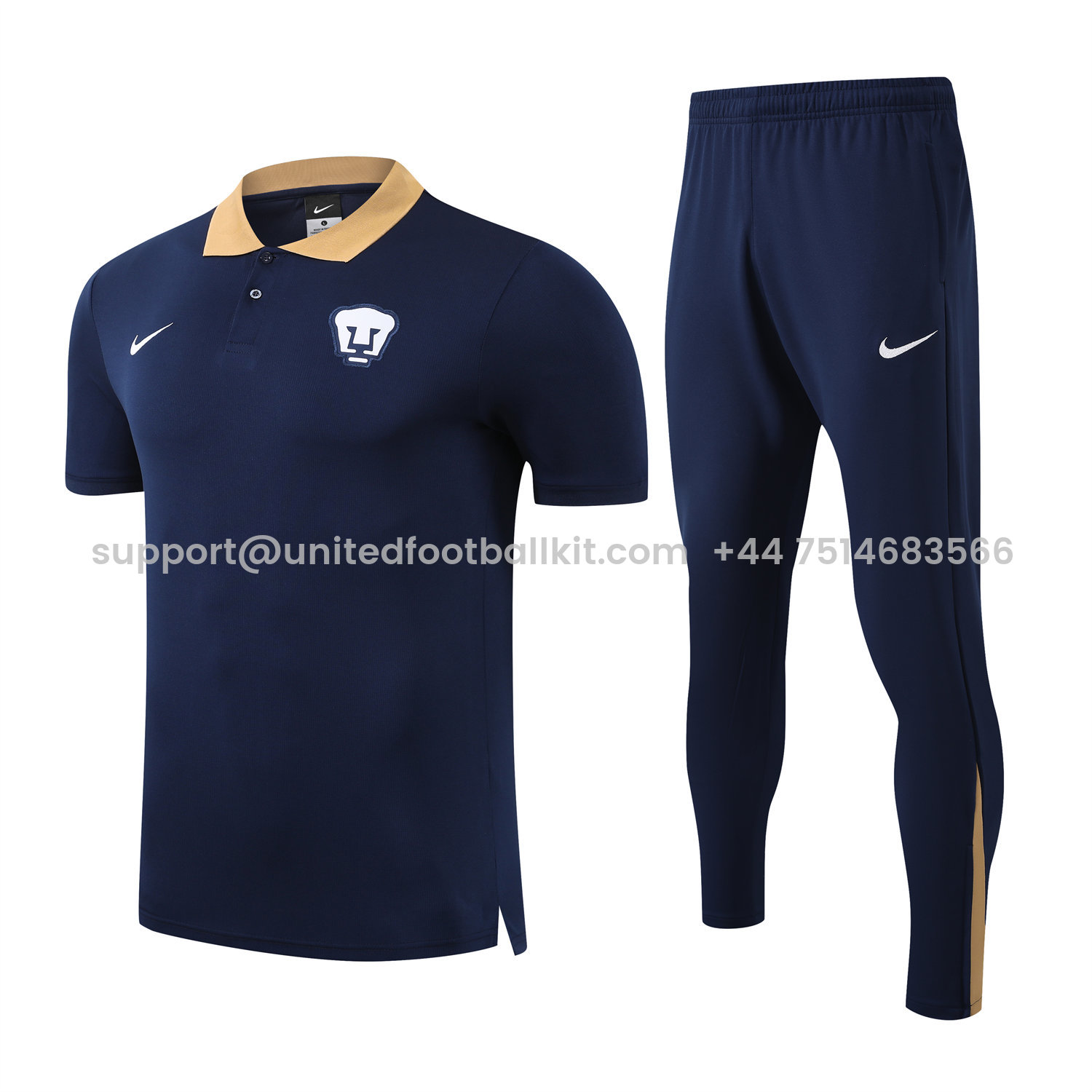 Unitedfootballkit.com | Pumas UNAM 25-26 POLO Short-Sleeve Training Set - Deep Blue Top and Pants -Customize Name, Number and Patch | Worldwide Shipping