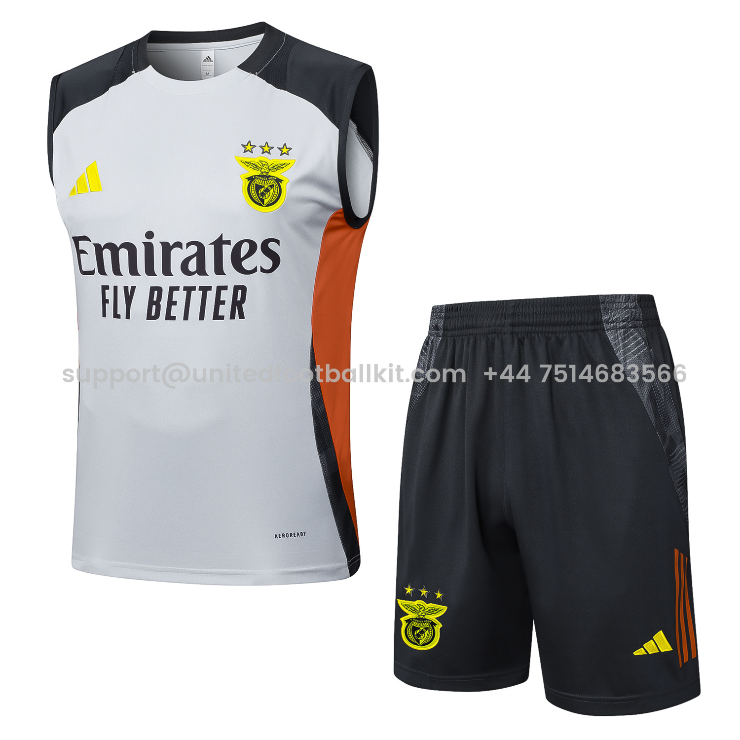 Unitedfootballkit.com | Benfica 25-26 Vest Training Set - Grey Vest and Deep Grey Shorts -Customize Name, Number and Patch | Worldwide Shipping