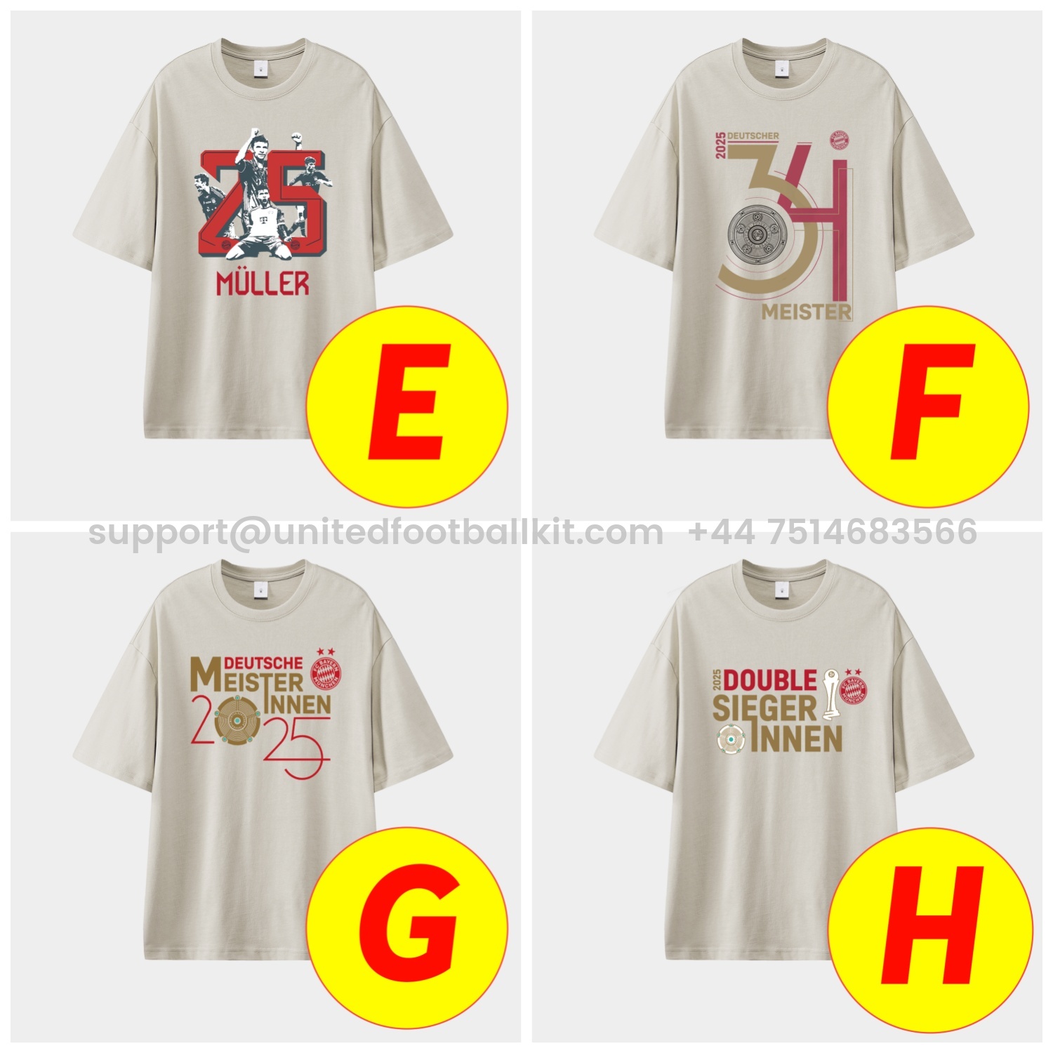 Unitedfootballkit.com | Bayern Munich Bundesliga Champions Deutscher Meister 2025 Unisex Pure Cotton T-shirt -Customize Name, Number and Patch | Worldwide Shipping