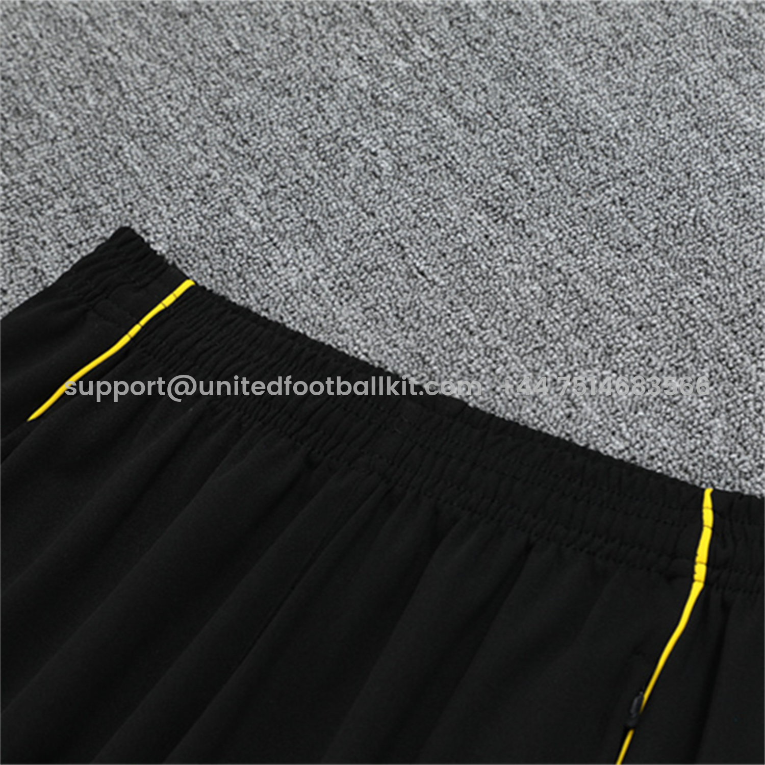 Unitedfootballkit.com | Real Madrid 25-26 Long Sleeve Training Set - Yellow Line White Top and Black Shorts -Customize Name, Number and Patch | Worldwide Shipping