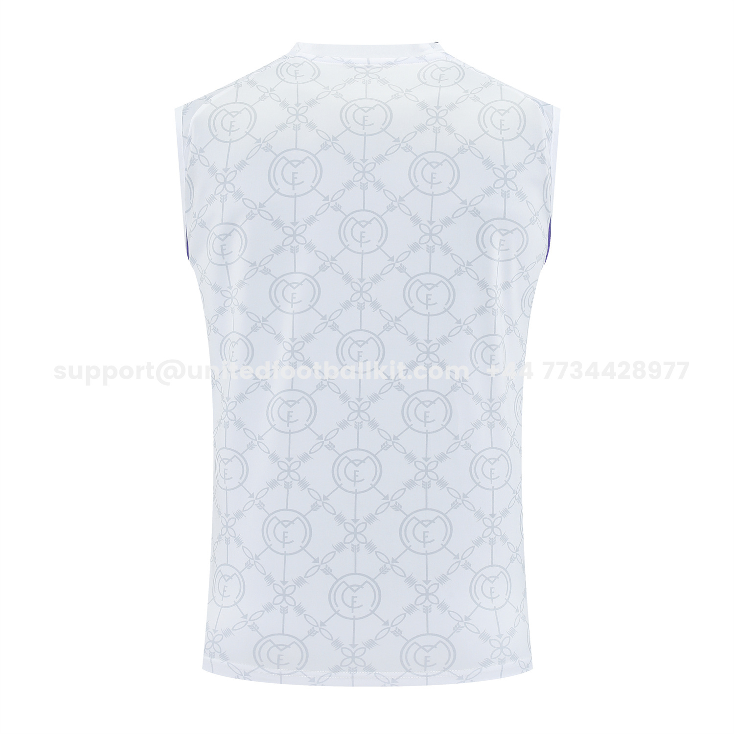 Unitedfootballkit.com | Real Madrid 25-26 Vest Training Set - Blue Edge White Vest & Black Shorts -Customize Name, Number and Patch | Worldwide Shipping