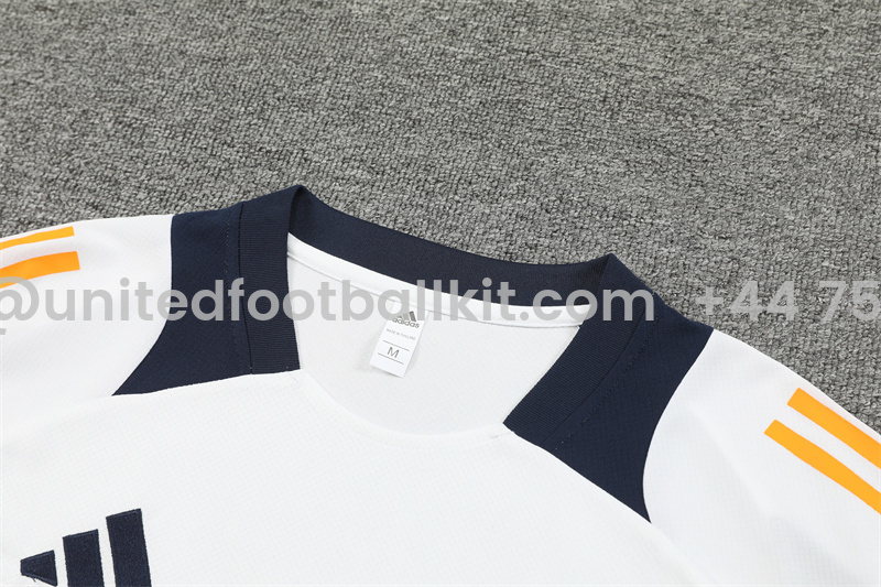 Unitedfootballkit.com | Real Madrid 24-25 Short-Sleeve Training Set - White & Deep Blue -Customize Name, Number and Patch | Worldwide Shipping
