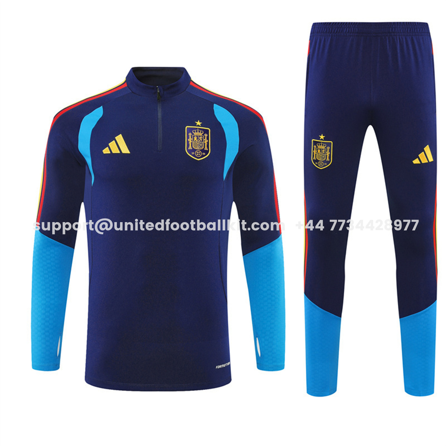 Unitedfootballkit.com | Spain 2026 Long Sleeve Training Set - Royal Blue Top & Pants -Customize Name, Number and Patch | Worldwide Shipping