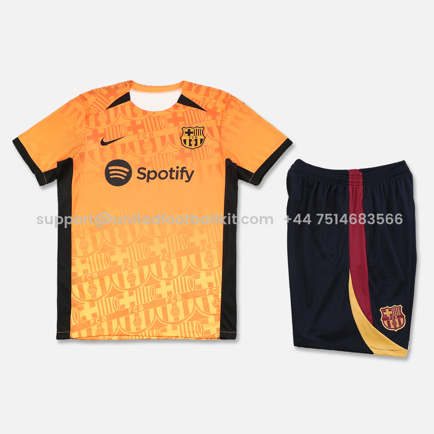 Unitedfootballkit.com | Barcelona 24-25 Short-Sleeve Training Set - Orange Top & Black Shorts -Customize Name, Number and Patch | Worldwide Shipping