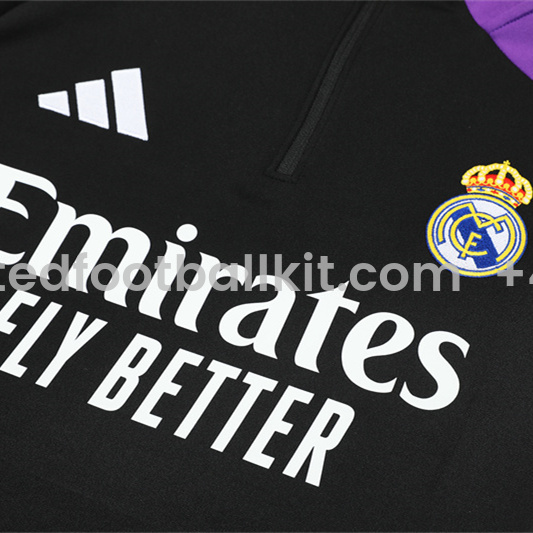 Unitedfootballkit.com | Real Madrid 24-25 Long Sleeve Training Set - Black and Purple -Customize Name, Number and Patch | Worldwide Shipping