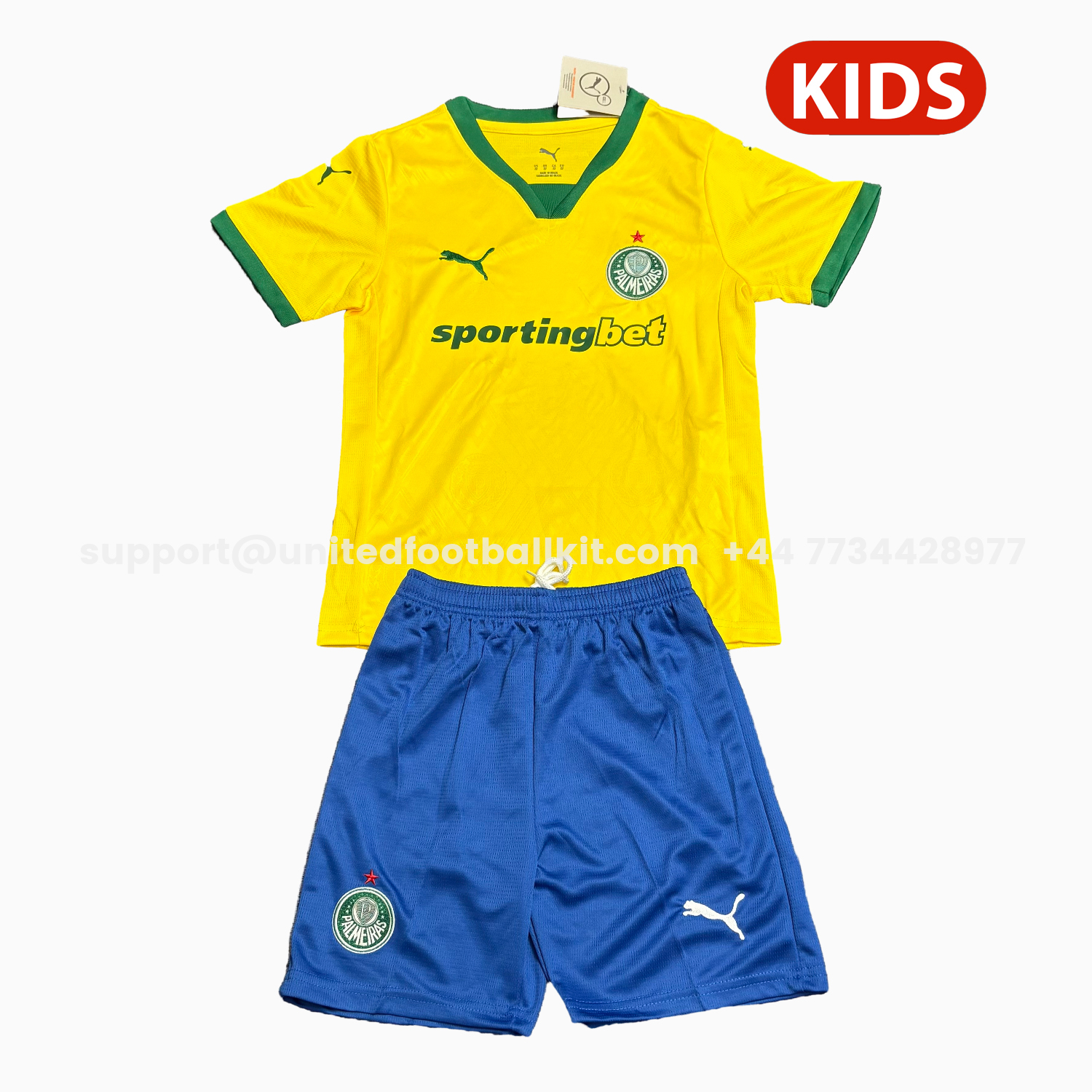 Unitedfootballkit.com | Palmeiras 25-26 Third Yellow Kids Kit -Customize Name, Number and Patch | Worldwide Shipping