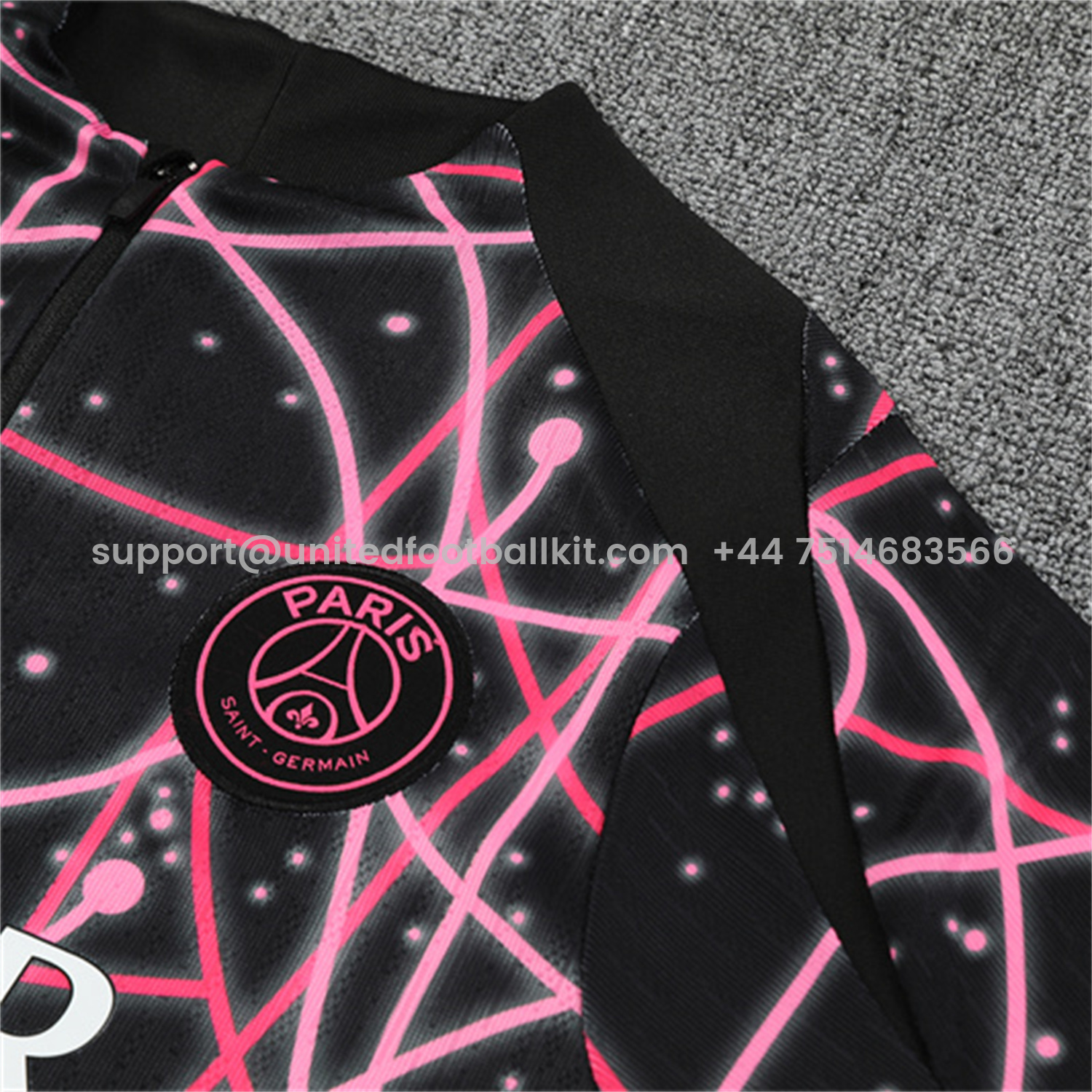 Unitedfootballkit.com | Paris Saint-Germain PSG 25-26 Kids Long Sleeve Training Set - JD Black Pink Top and Black Pants -Customize Name, Number and Patch | Worldwide Shipping
