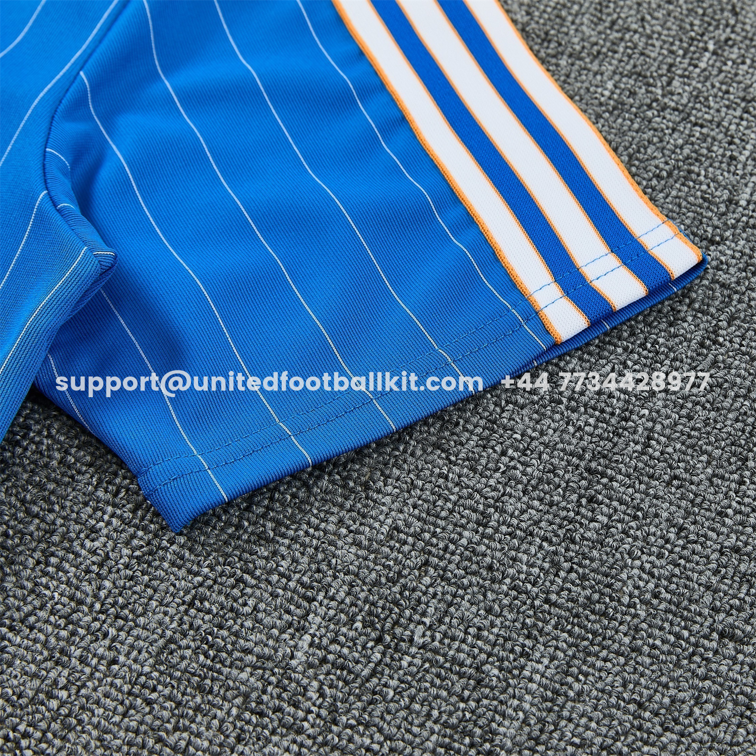 Unitedfootballkit.com | Real Madrid 25-26 Retro Style Short-Sleeve Training Set - Blue With White Stripes Top & Pants -Customize Name, Number and Patch | Worldwide Shipping