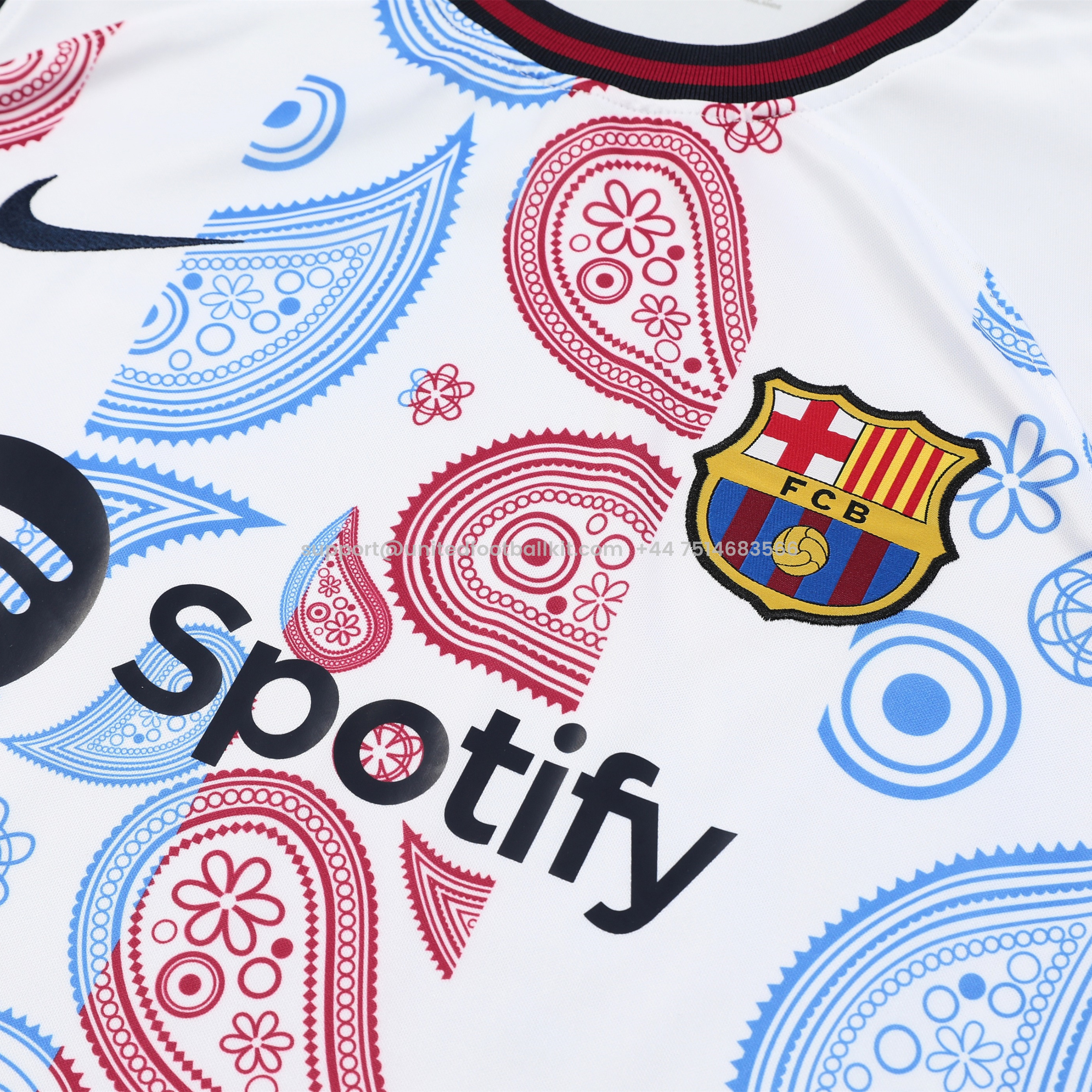 Unitedfootballkit.com | Barcelona 24-25 Training Vest Suit - White with Pattern -Customize Name, Number and Patch | Worldwide Shipping