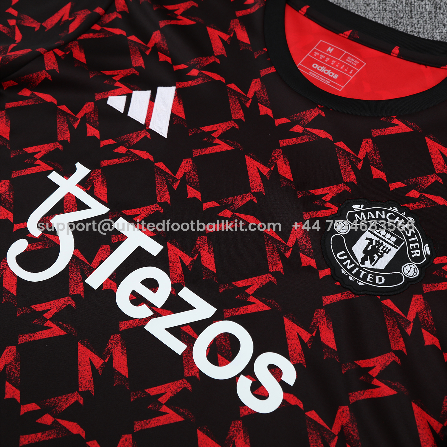 Unitedfootballkit.com | Manchester United 25-26 Pre-Match Short-Sleeve Training Set - Red Top & Black Shorts -Customize Name, Number and Patch | Worldwide Shipping