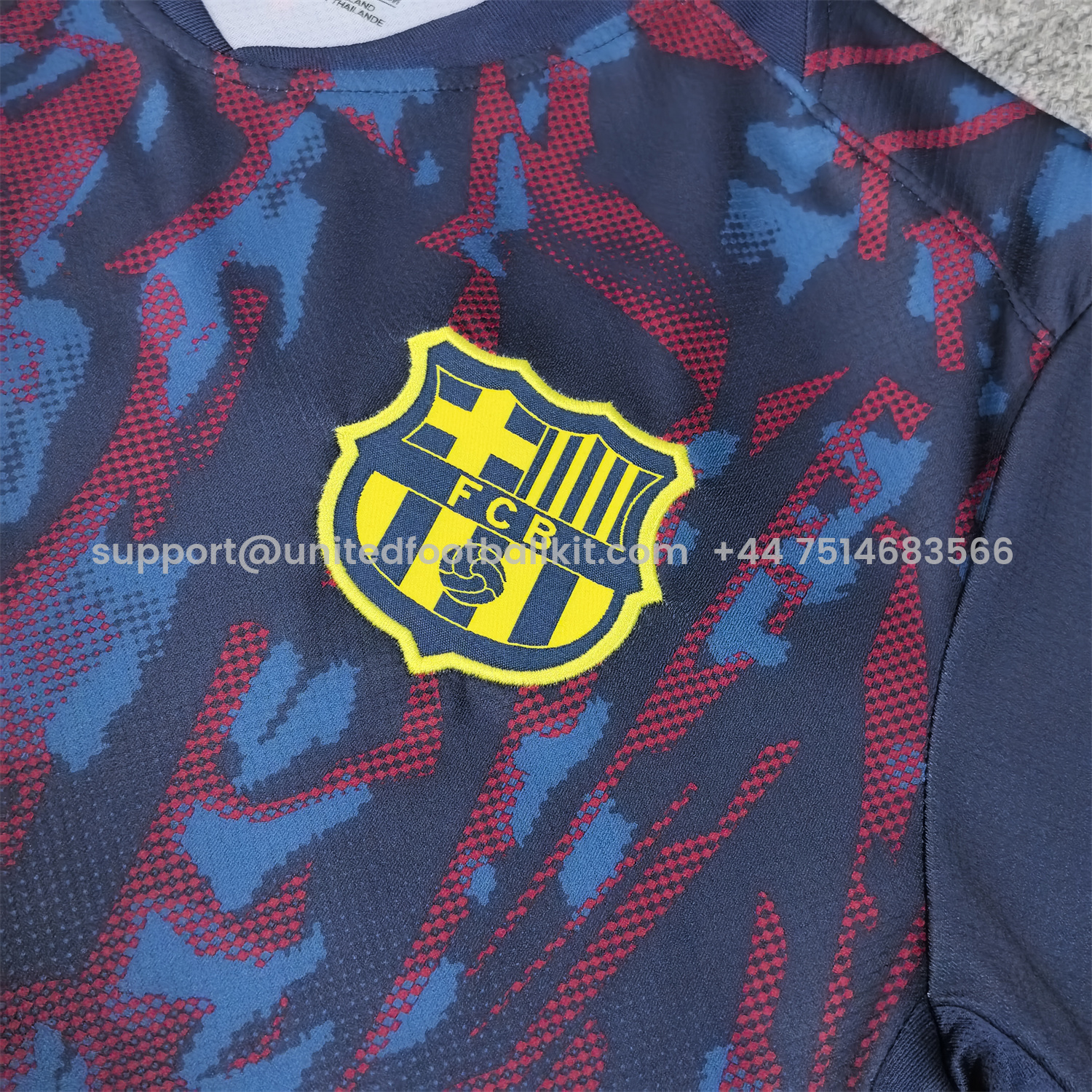 Unitedfootballkit.com | Barcelona 25-26 Deep Blue Training Jersey with Red and Blue Tree Pattern - Fans Version -Customize Name, Number and Patch | Worldwide Shipping