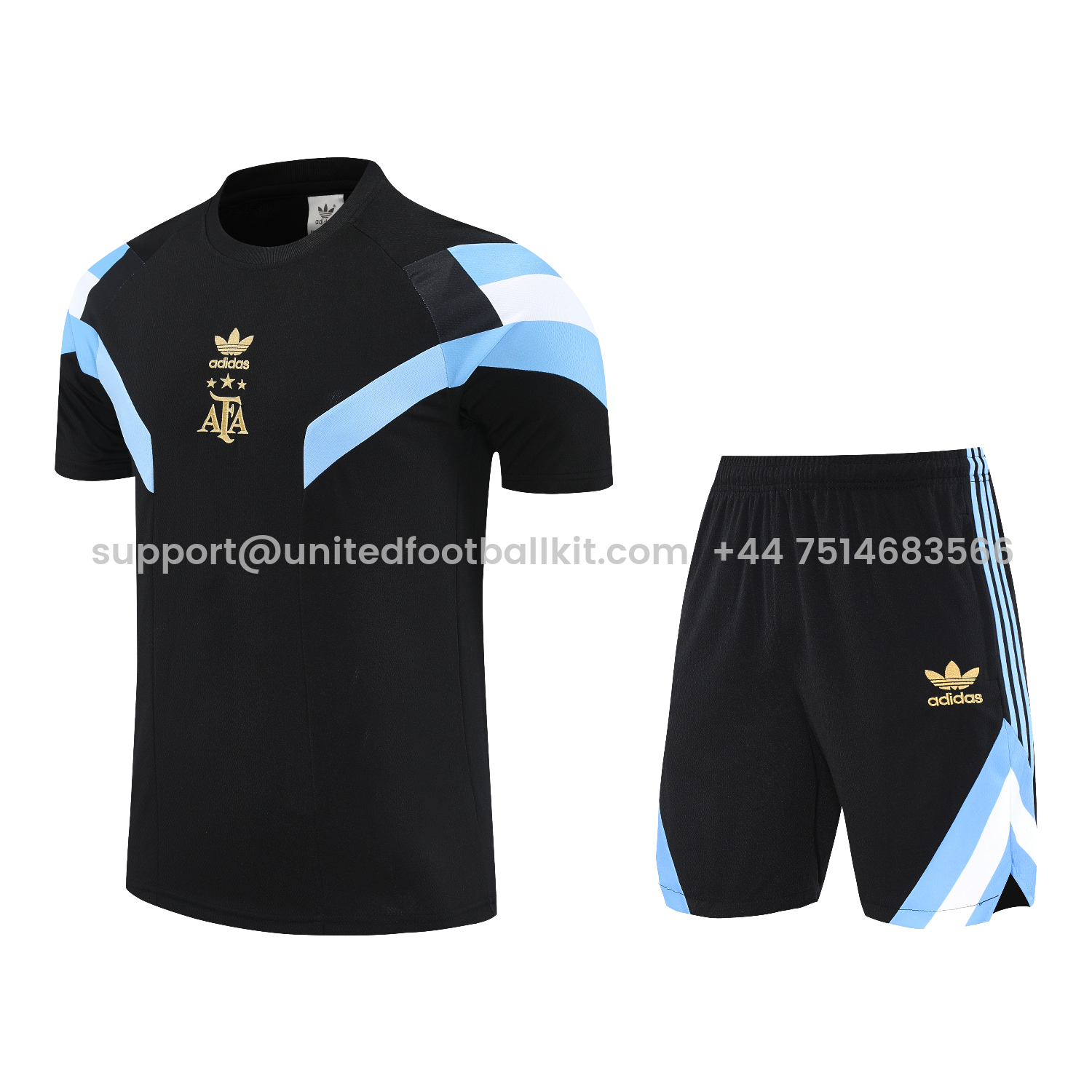 Unitedfootballkit.com | Argentina 25-26 Short-Sleeve Training Set - Black Top & Black Shorts -Customize Name, Number and Patch | Worldwide Shipping