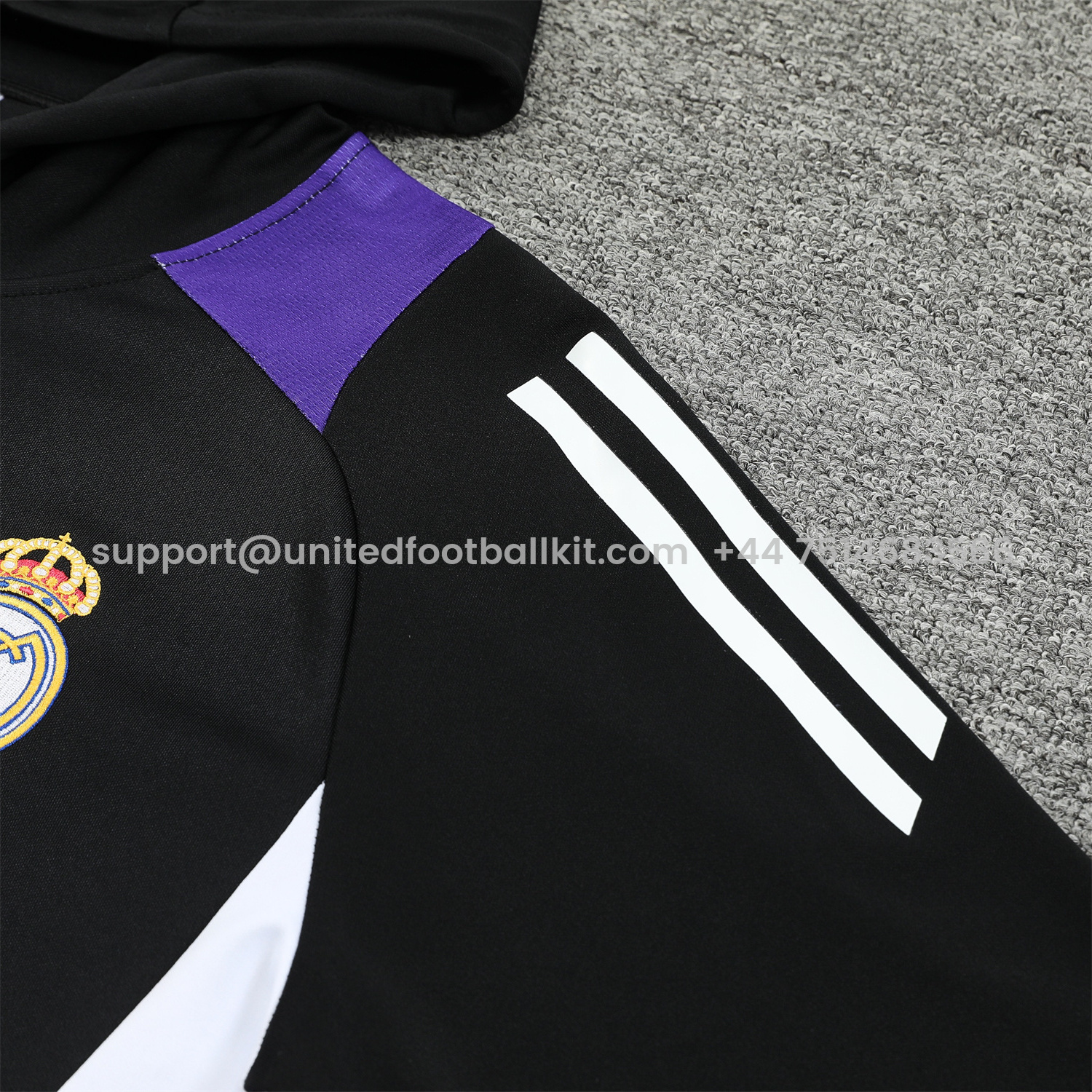 Unitedfootballkit.com | Real Madrid 24-25 Training Hoodie Set - Black Hoodie and Black Pants -Customize Name, Number and Patch | Worldwide Shipping
