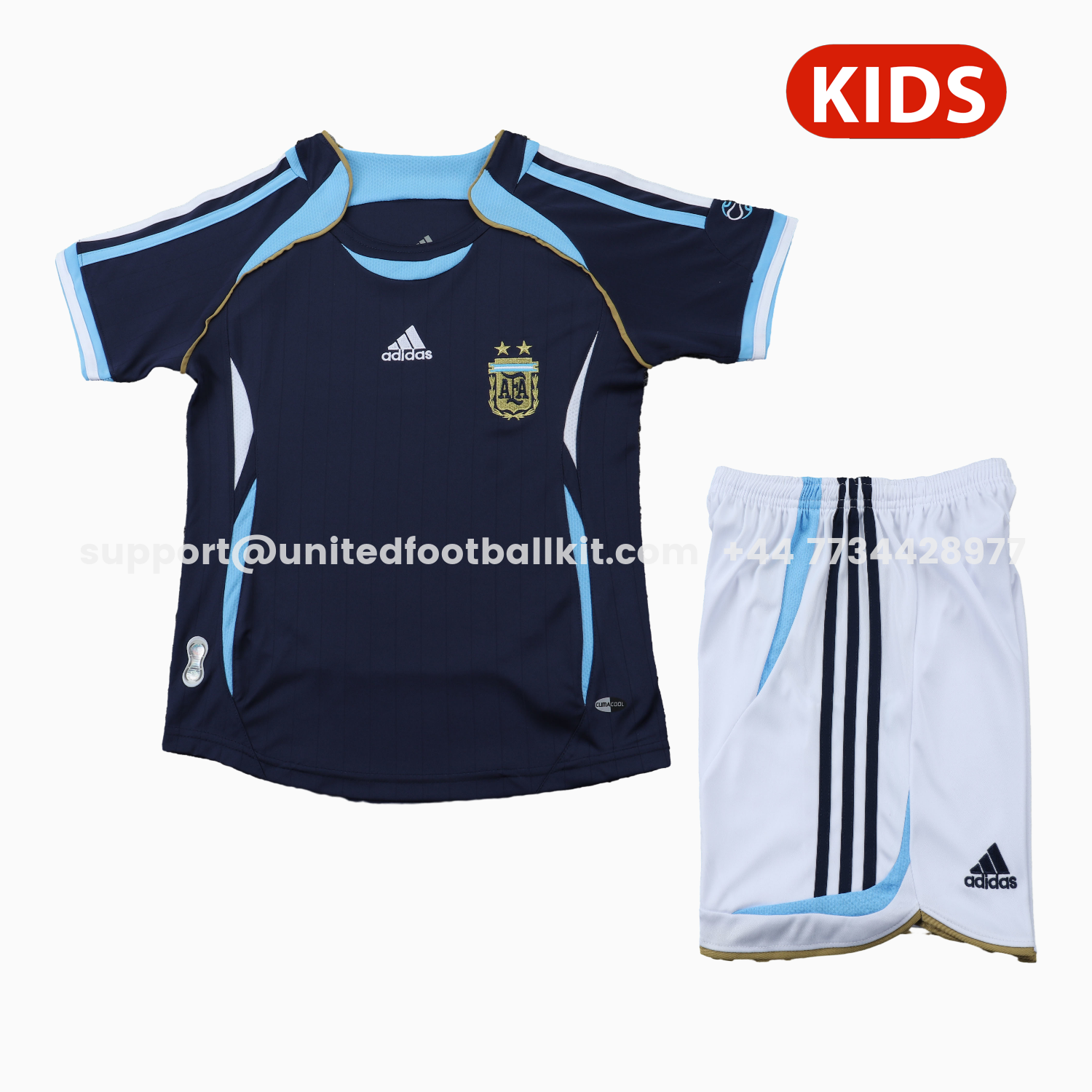 Unitedfootballkit.com | Retro Argentina 2006 Away Kids Kit -Customize Name, Number and Patch | Worldwide Shipping