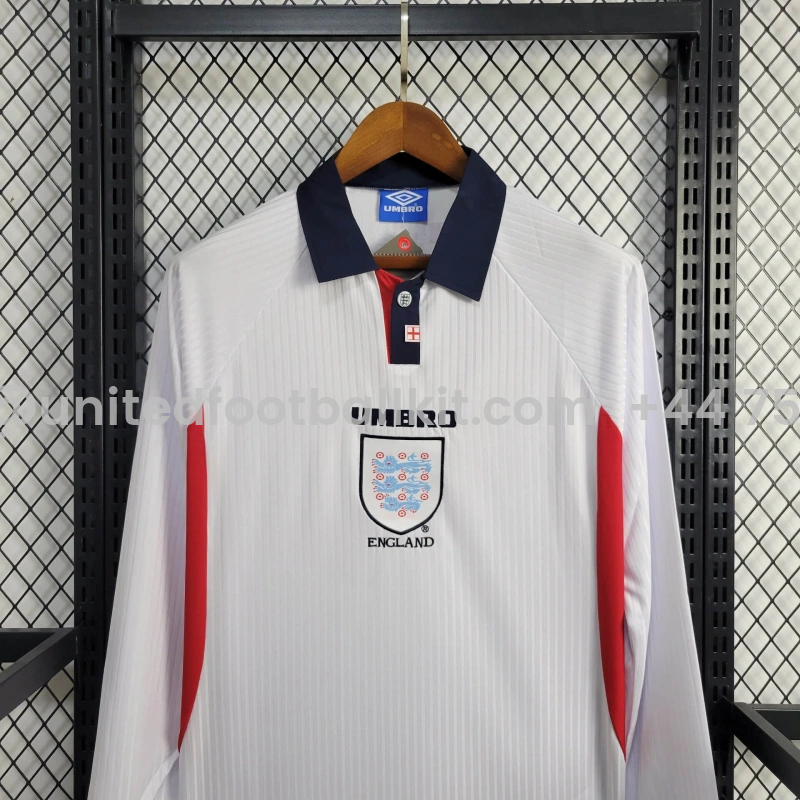 Unitedfootballkit.com | Retro England 1998 Home Stadium Long Sleeve Jersey -Customize Name, Number and Patch | Worldwide Shipping